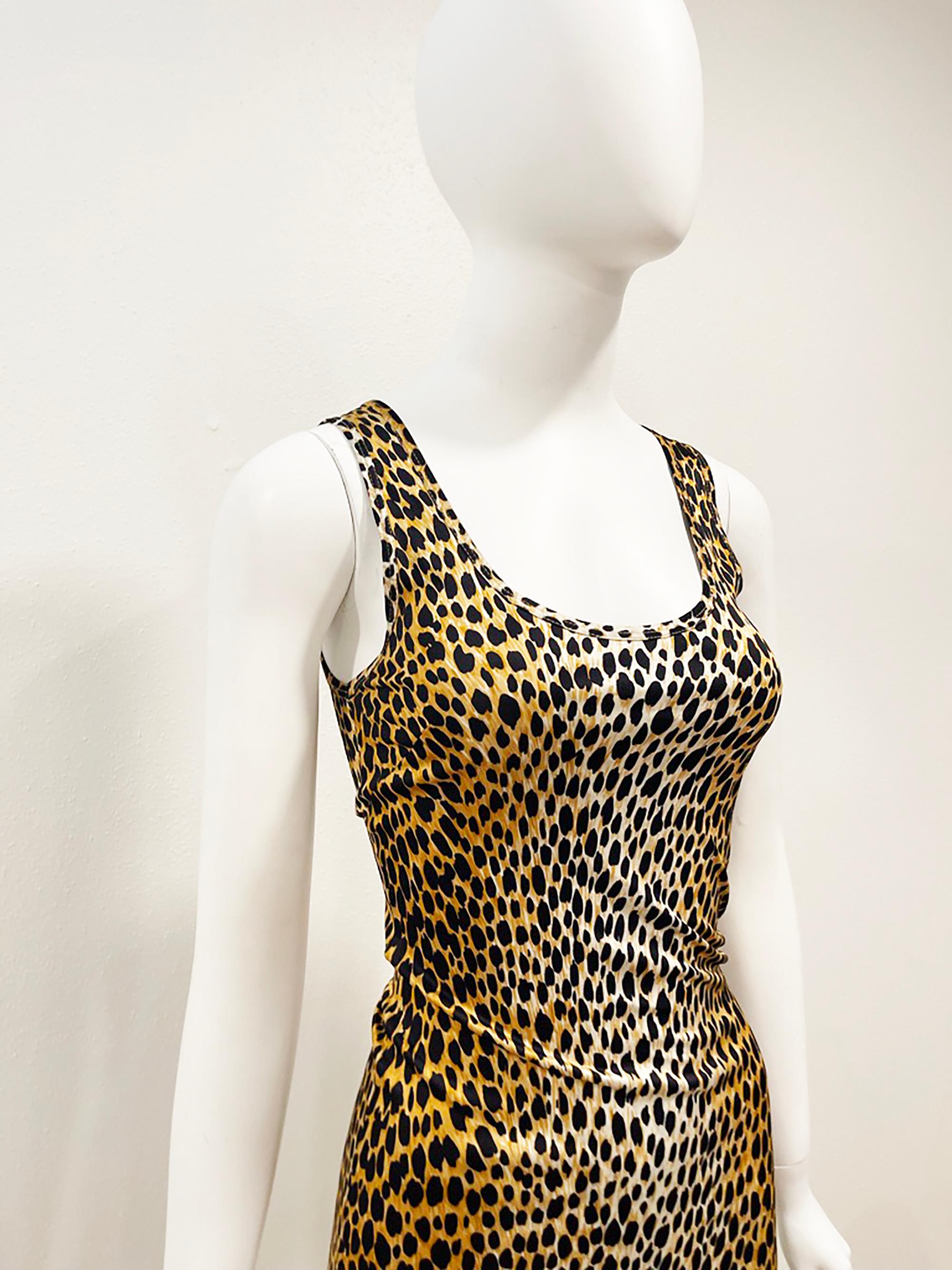 Beige S/S 1996 Dolce & Gabbana Cheetah Long Stretch Gown 