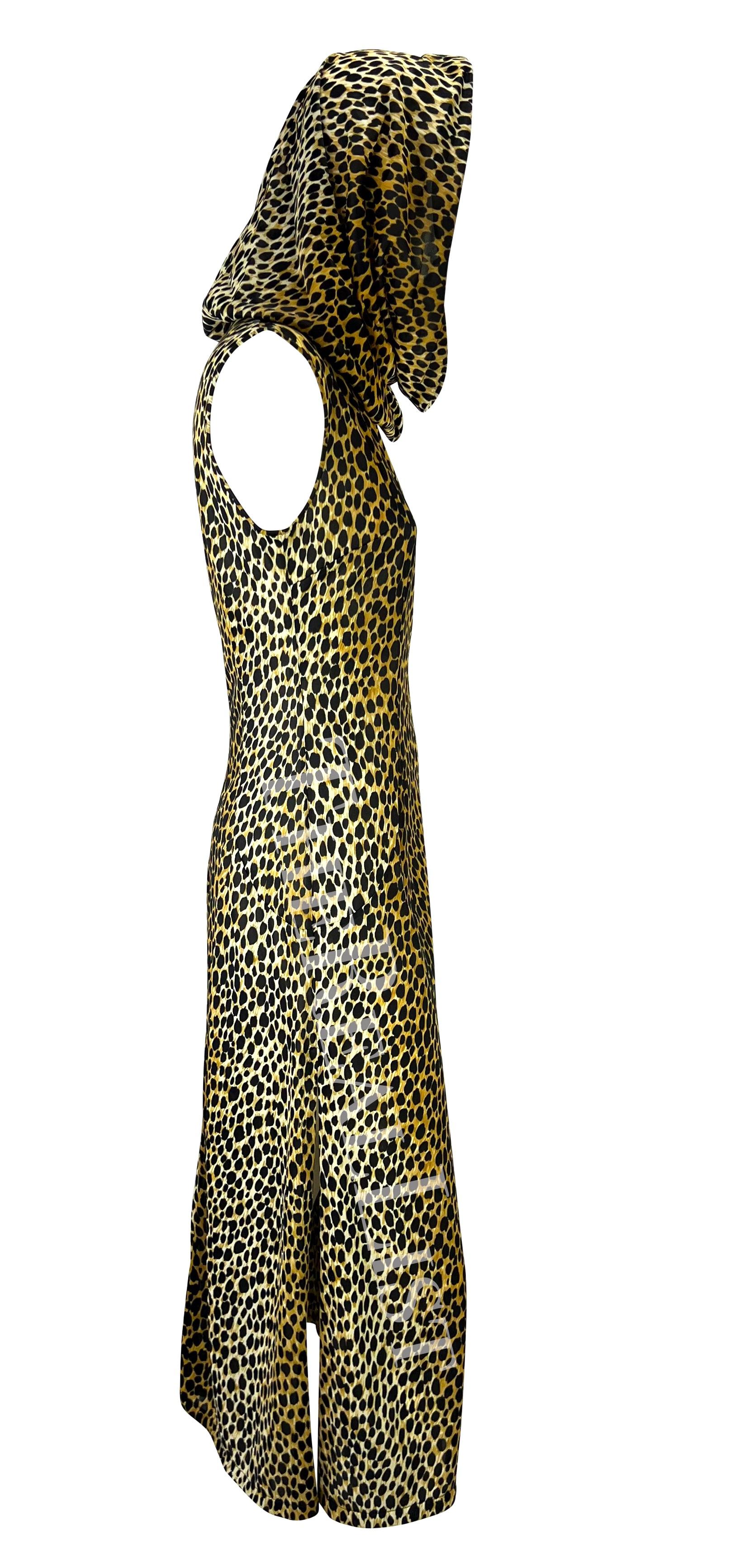 S/S 1996 Dolce & Gabbana Hooded Stretch Leopard Print Hit Slit Dress For Sale 5