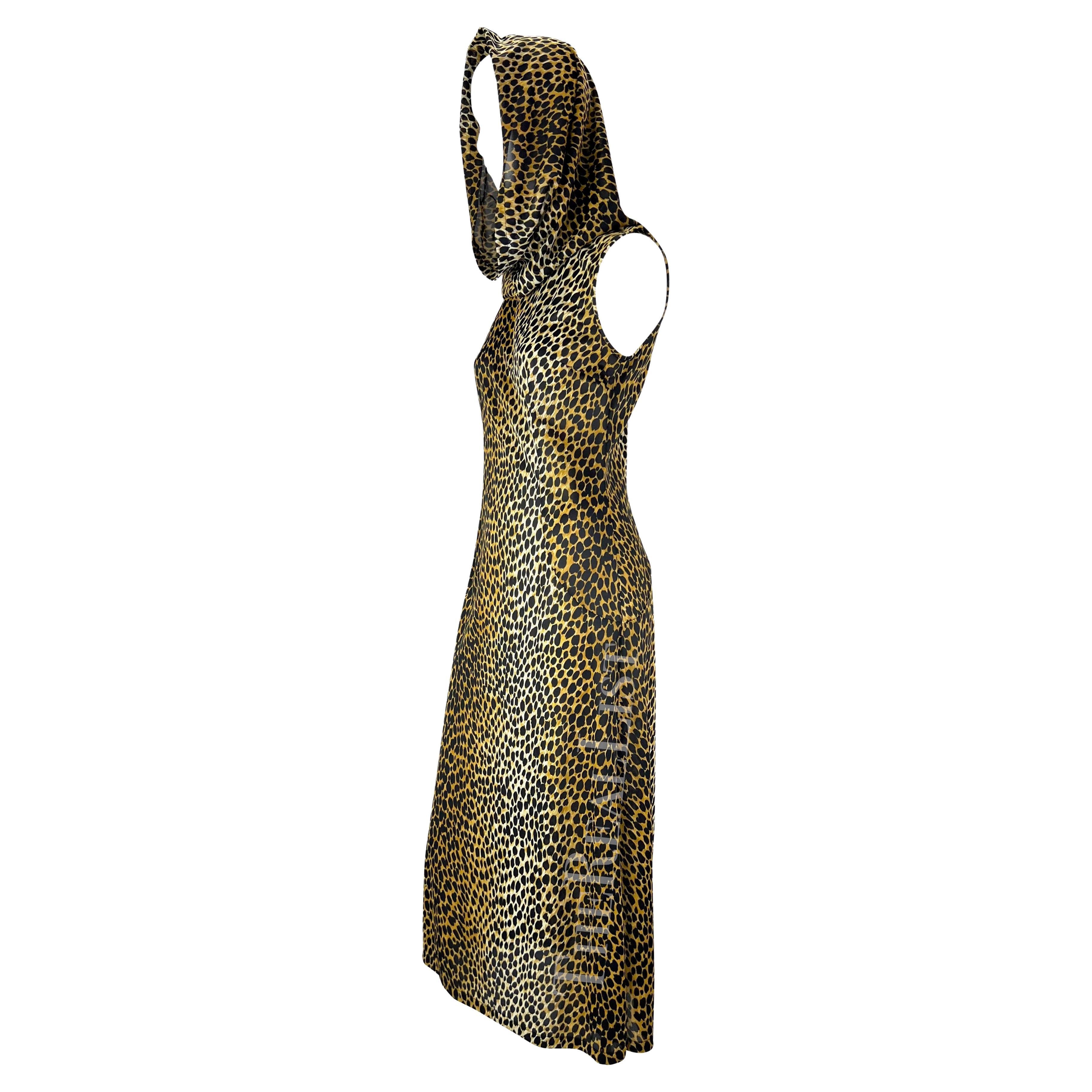 S/S 1996 Dolce & Gabbana Hooded Stretch Leopard Print Hit Slit Dress For Sale