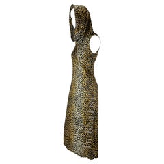Vintage S/S 1996 Dolce & Gabbana Hooded Stretch Leopard Print Hit Slit Dress
