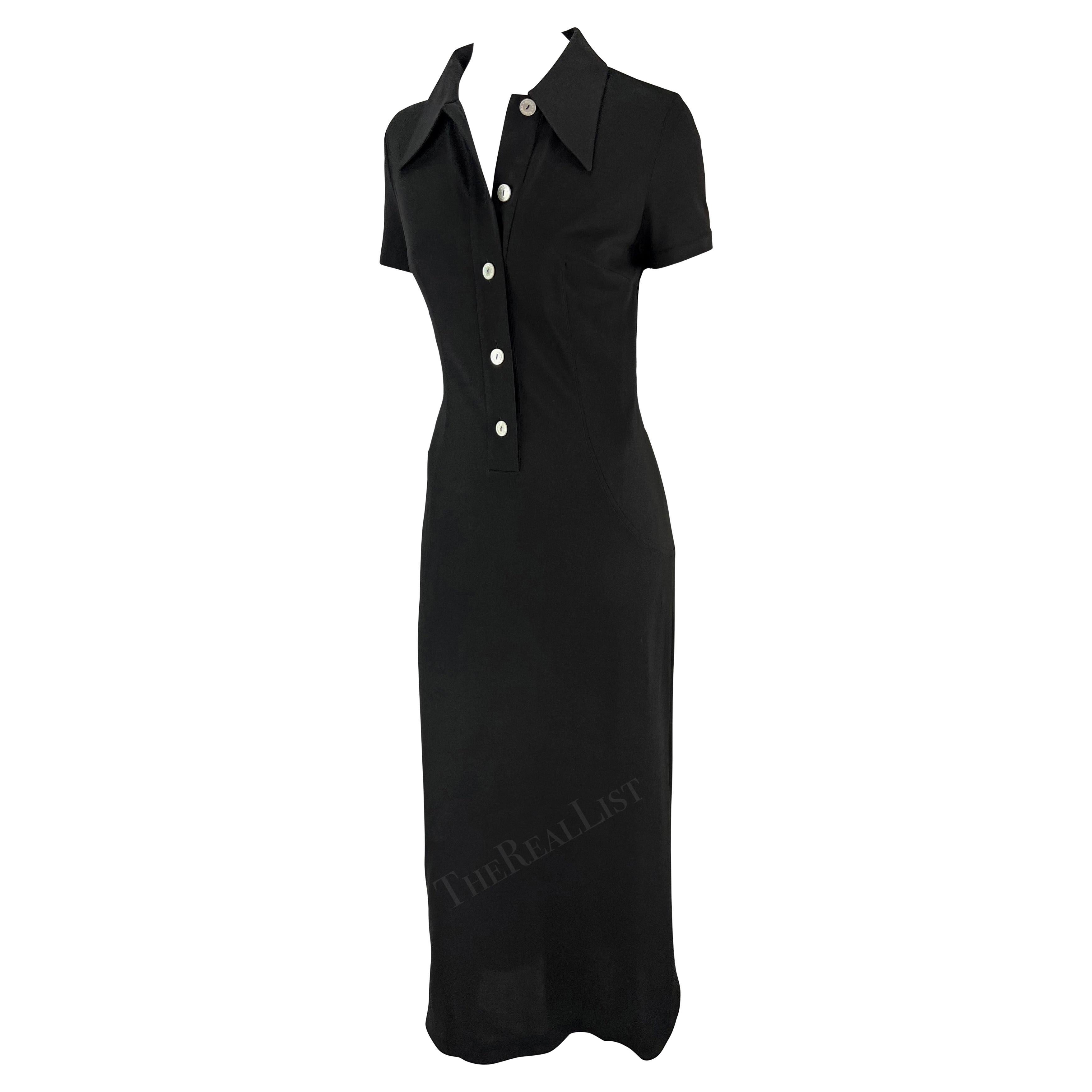 Dolce & Gabbana Runway S/S 1996 - Robe longue noire à col plongeant et boutons Excellent état - En vente à West Hollywood, CA