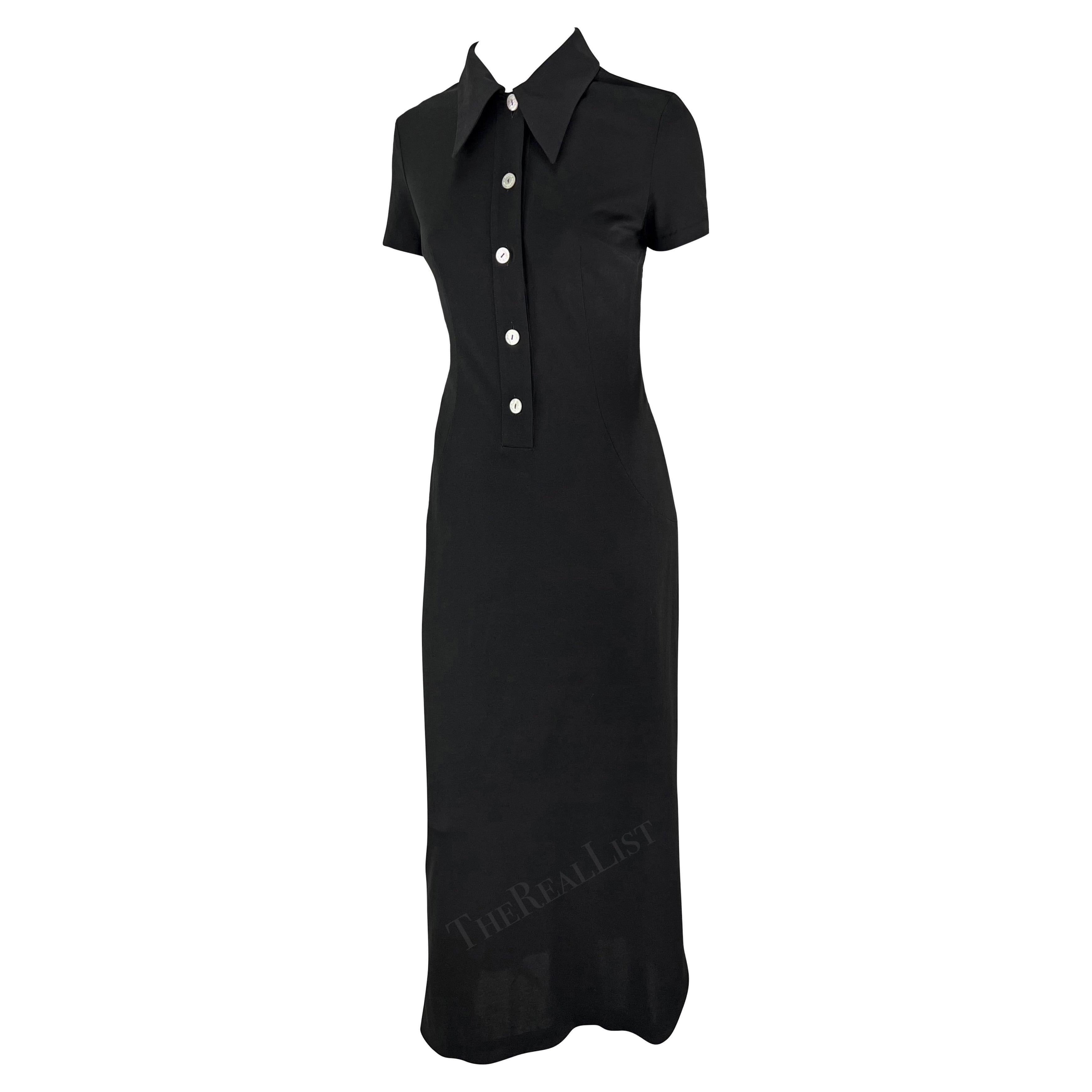 Dolce & Gabbana Runway S/S 1996 - Robe longue noire à col plongeant et boutons Excellent état - En vente à West Hollywood, CA
