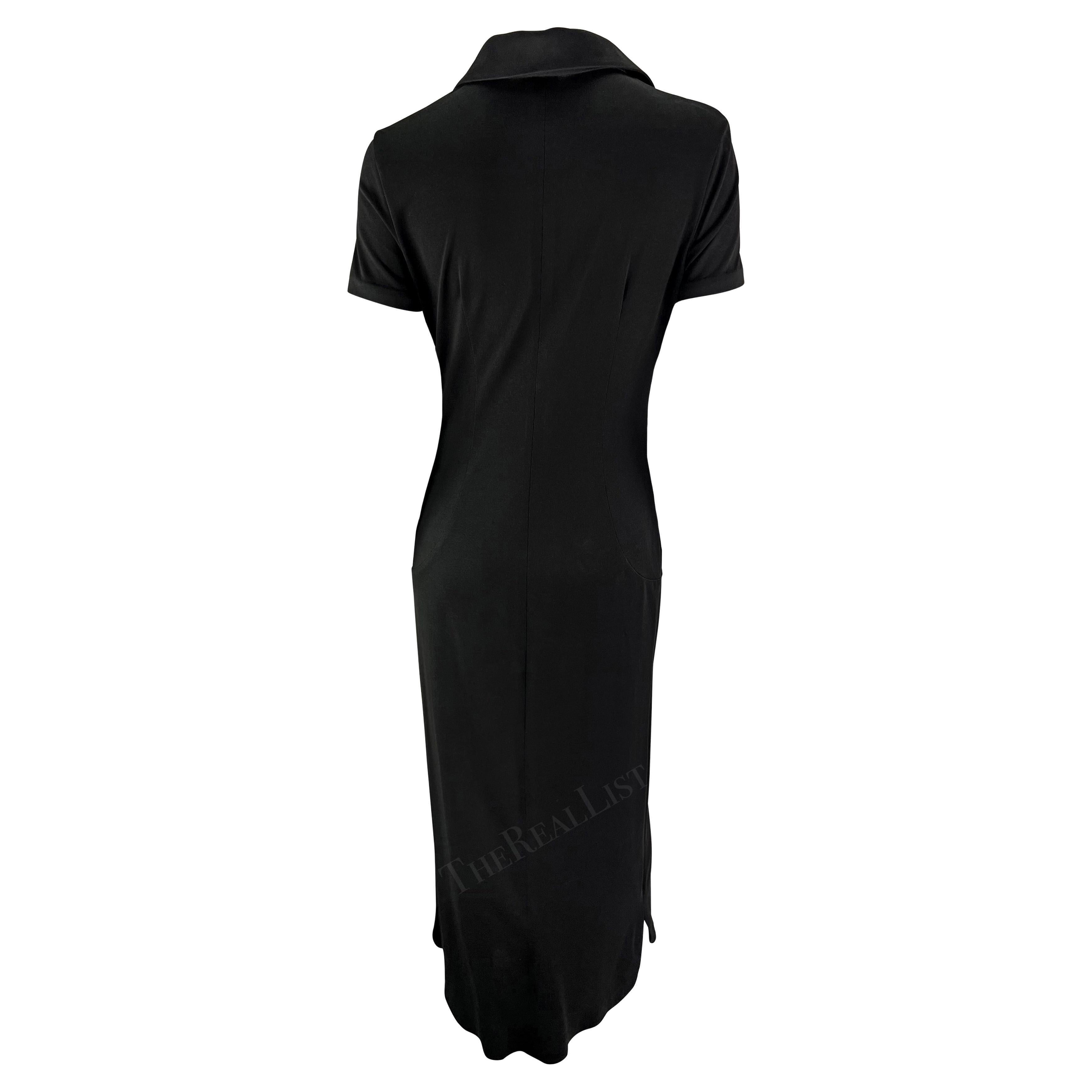 Dolce & Gabbana Runway S/S 1996 - Robe longue noire à col plongeant et boutons en vente 1