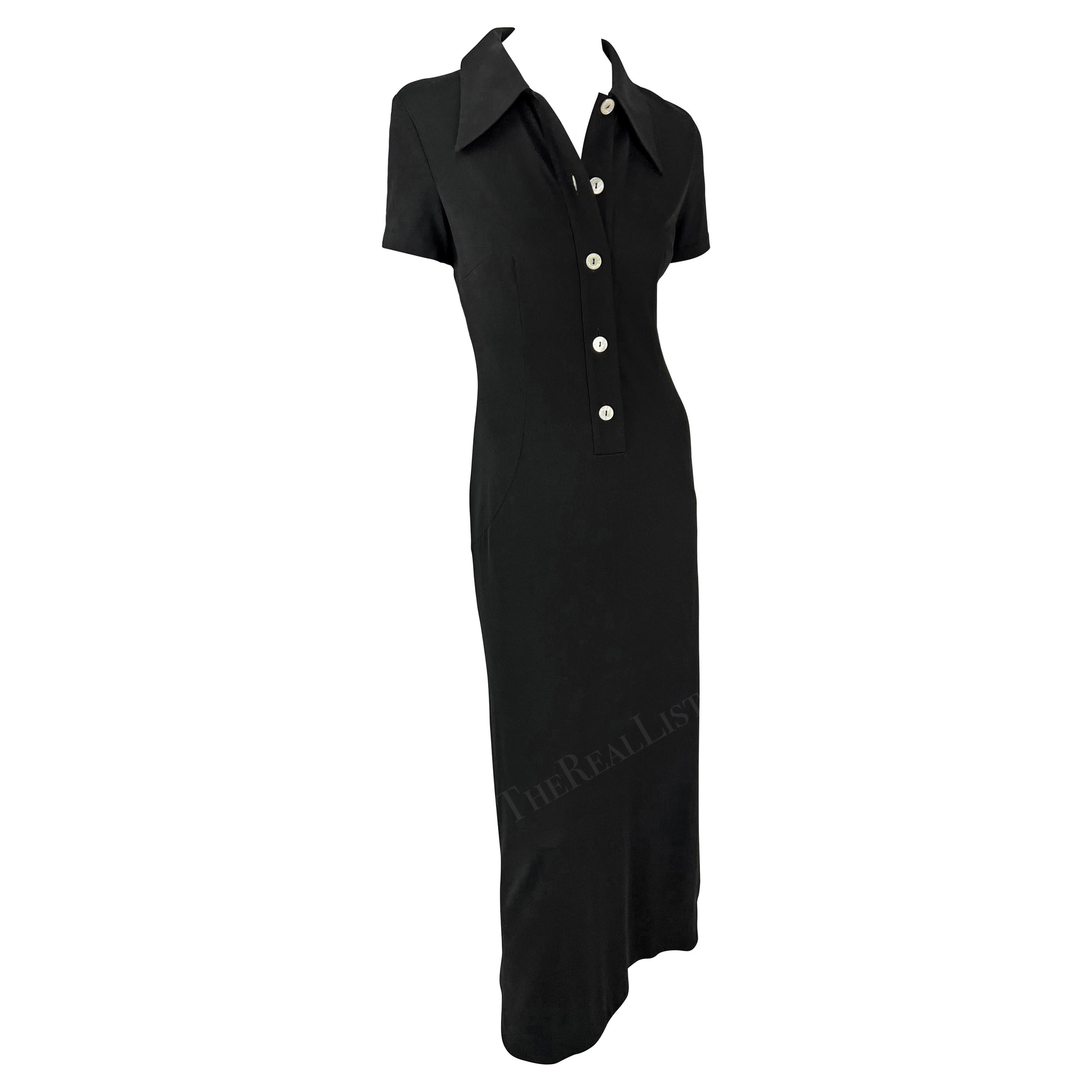 S/S 1996 Dolce & Gabbana Runway Black Collared Plunge Button Maxi Dress For Sale 3