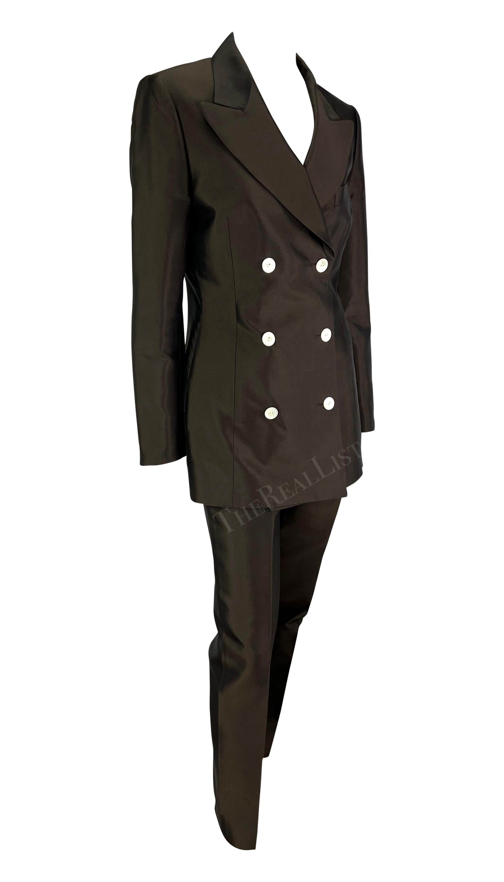 S/S 1996 Dolce & Gabbana Runway Brown Silk Double Breasted Pantsuit en vente 5