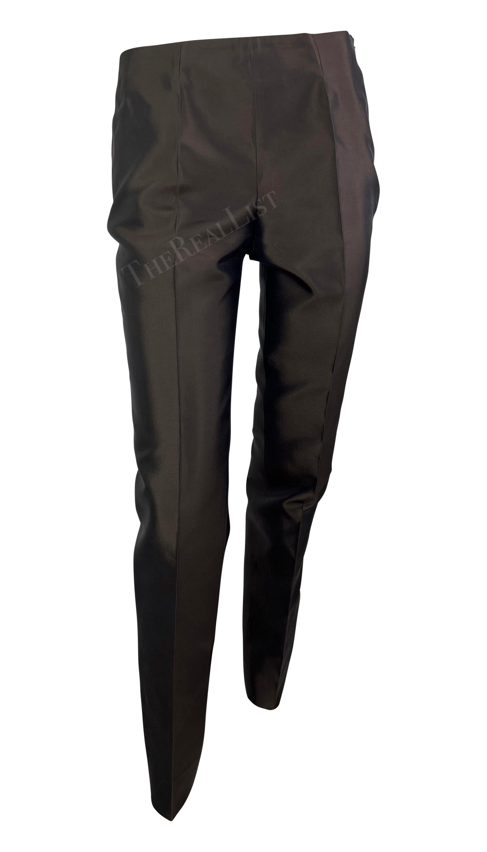Noir S/S 1996 Dolce & Gabbana Runway Brown Silk Double Breasted Pantsuit en vente
