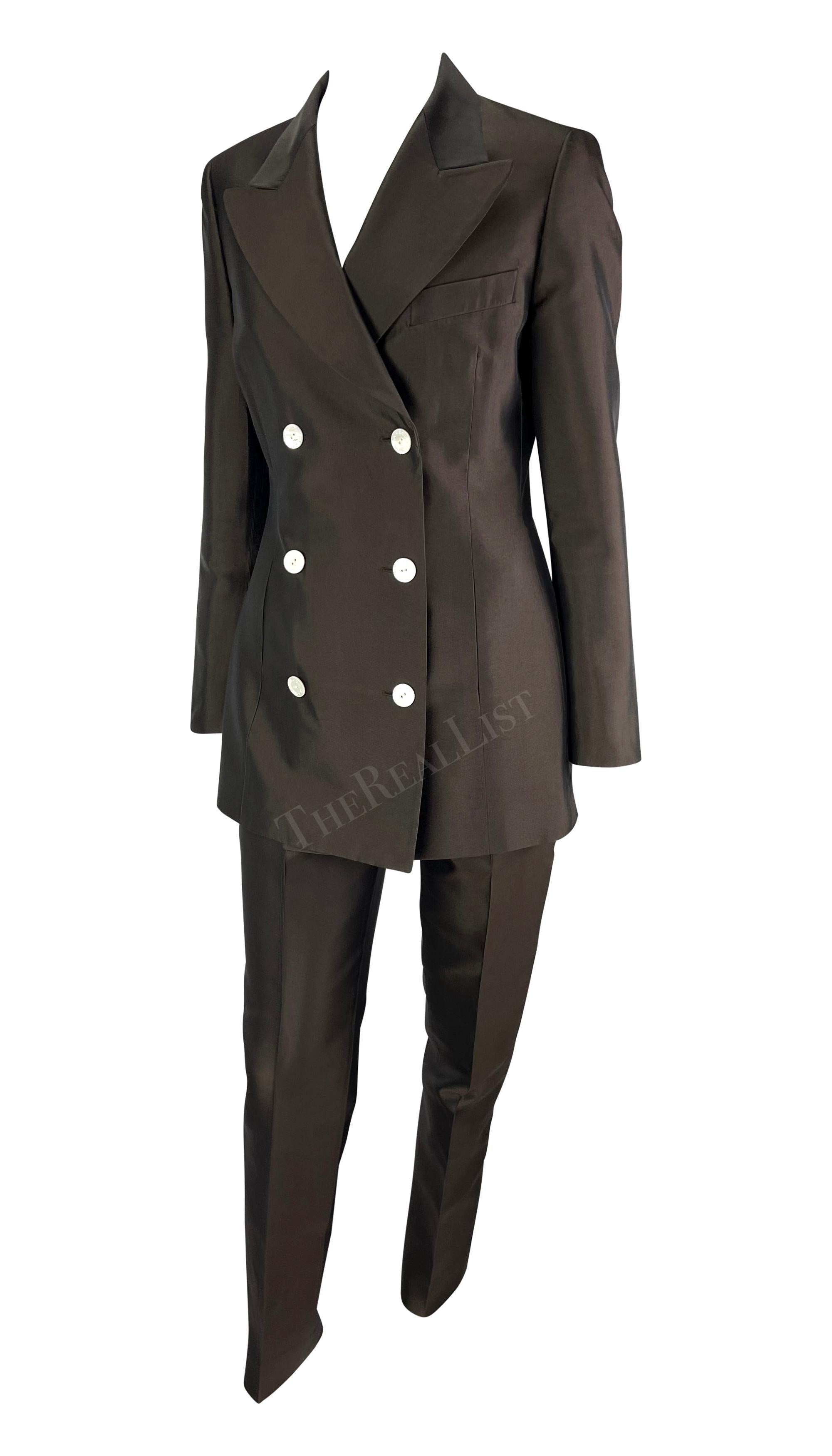 S/S 1996 Dolce & Gabbana Runway Brown Silk Double Breasted Pantsuit en vente 1