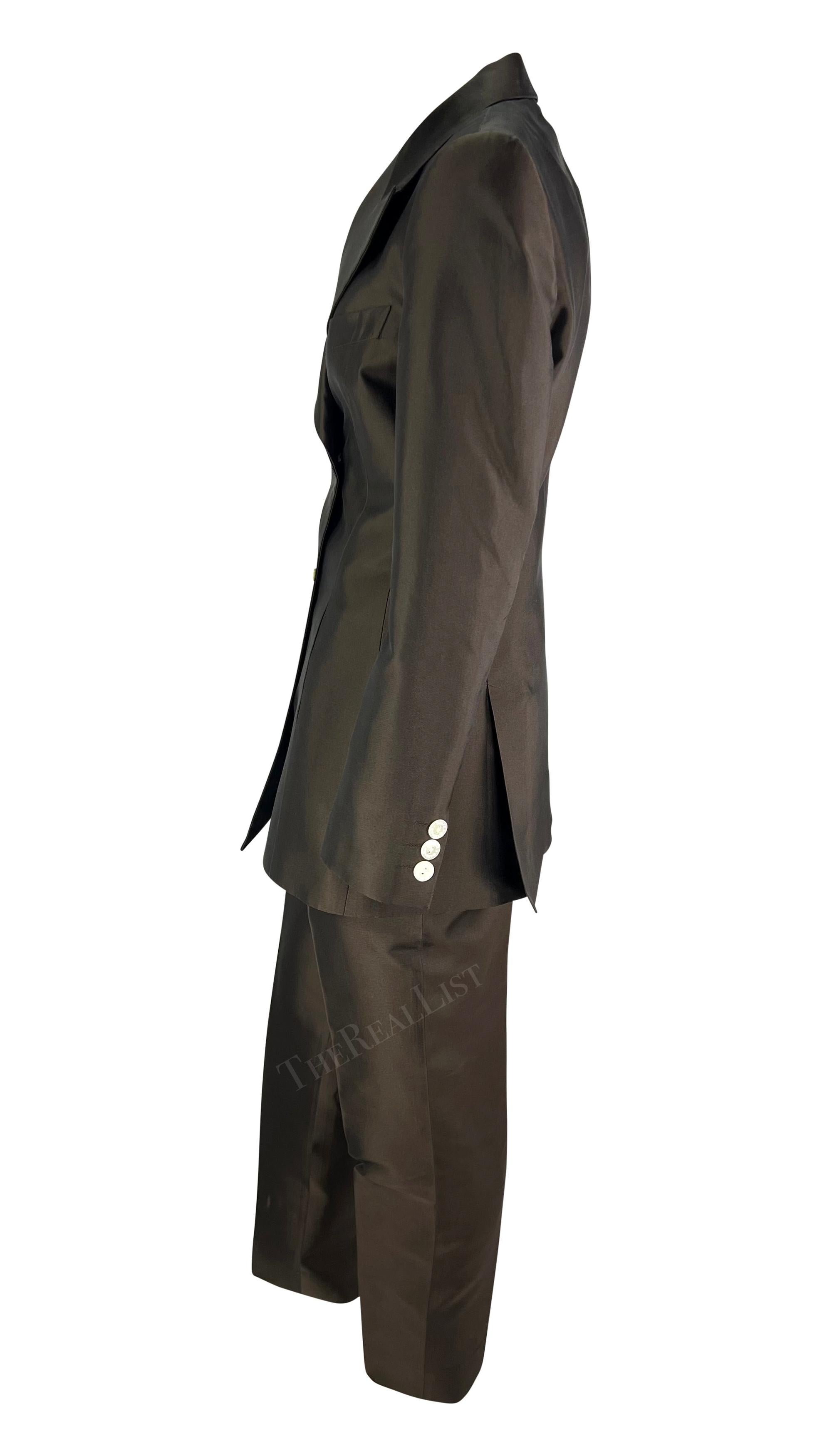 S/S 1996 Dolce & Gabbana Runway Brown Silk Double Breasted Pantsuit For Sale 2