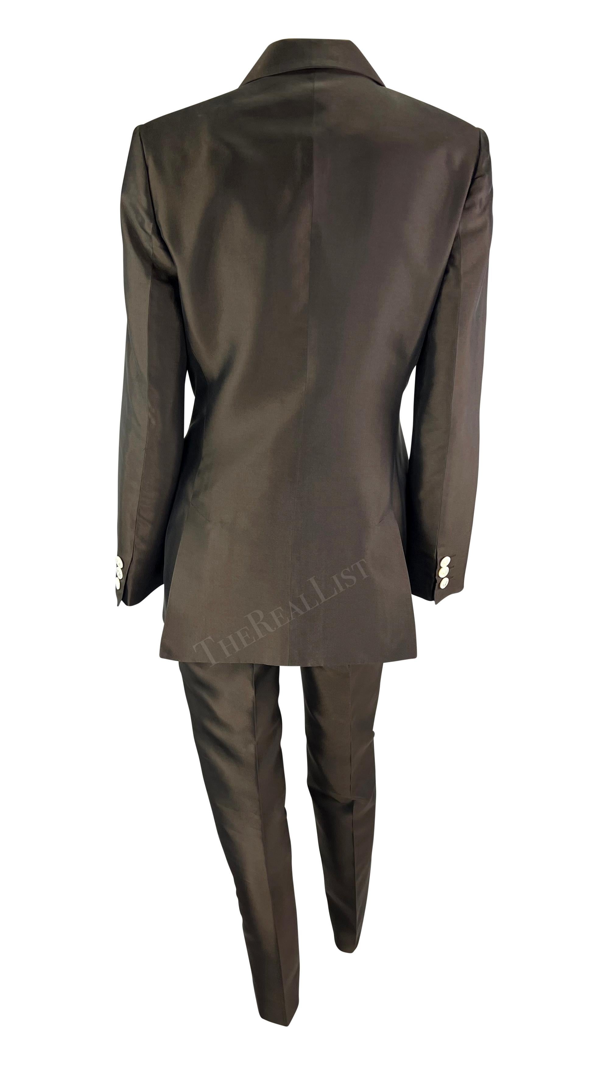 S/S 1996 Dolce & Gabbana Runway Brown Silk Double Breasted Pantsuit For Sale 3