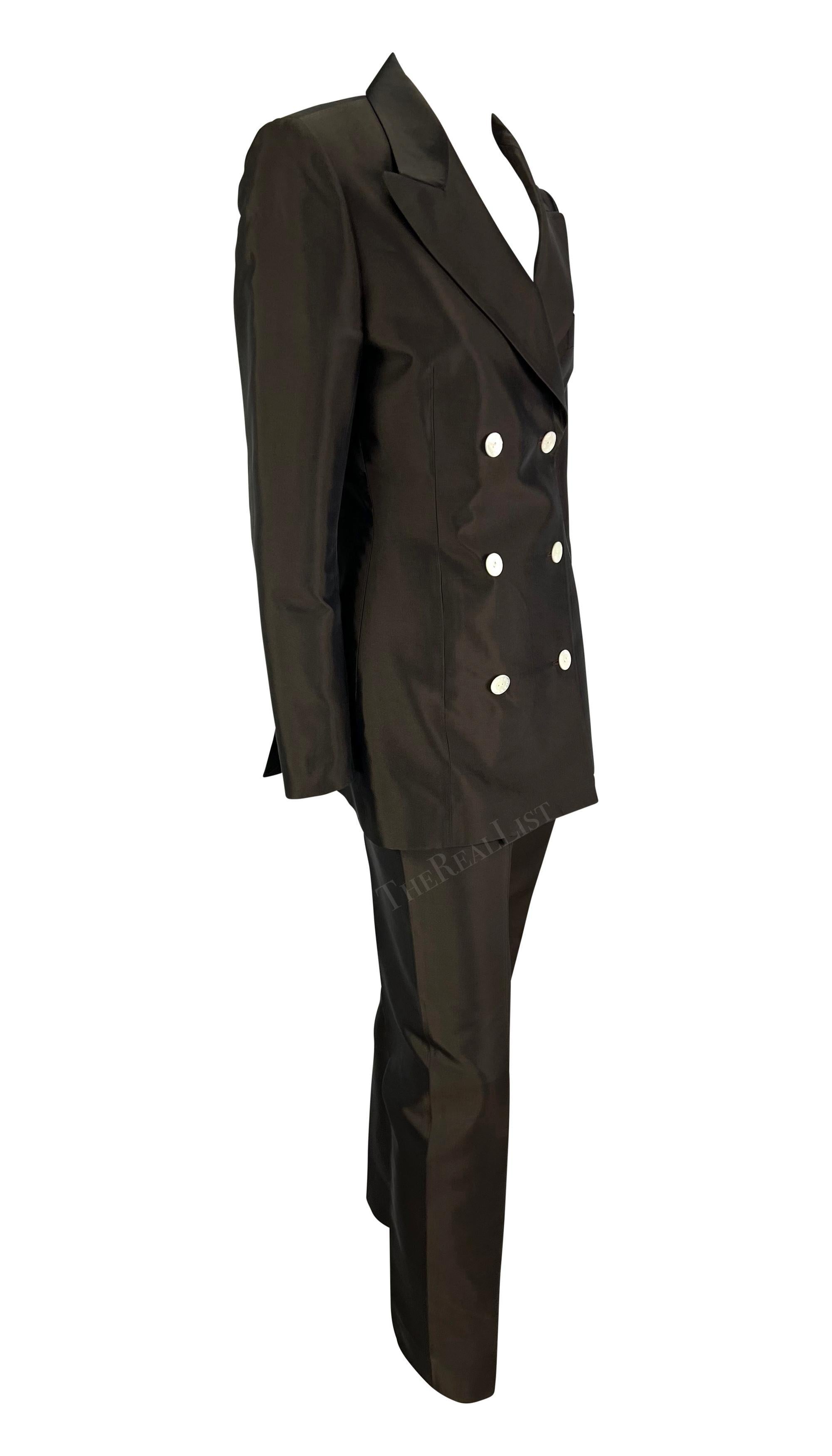 S/S 1996 Dolce & Gabbana Runway Brown Silk Double Breasted Pantsuit en vente 4