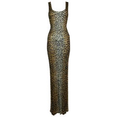 S/S 1996 Dolce & Gabbana Runway Cheetah Extra Long Slinky Gown Maxi Dress