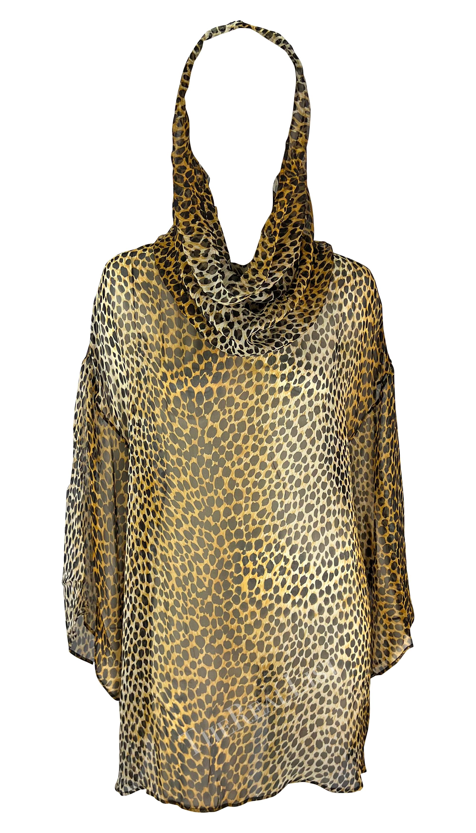 S/S 1996 Dolce & Gabbana Runway Cheetah Print Sheer Silk Hooded Poncho Tunic 6