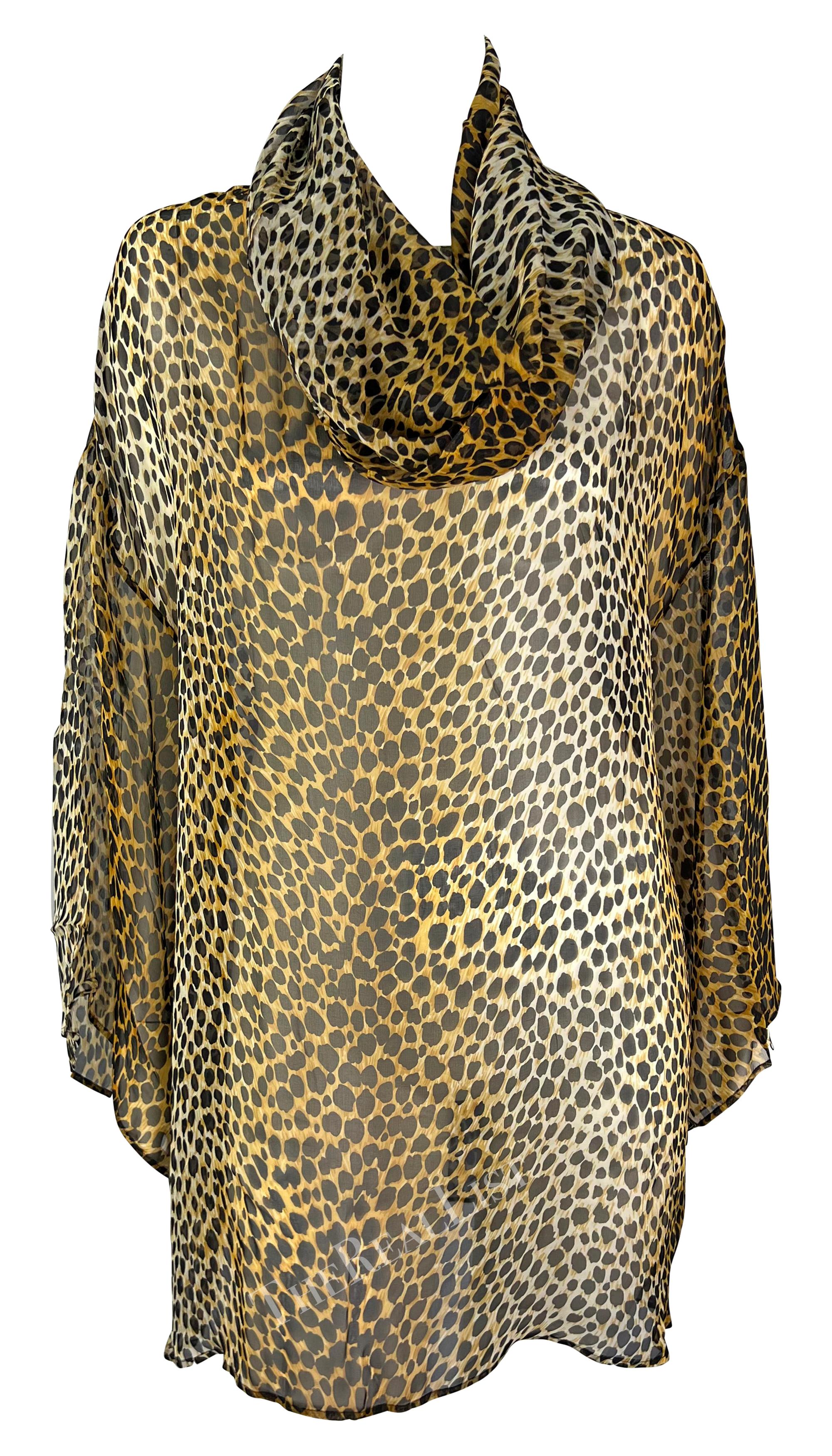 S/S 1996 Dolce & Gabbana Runway Cheetah Print Sheer Silk Hooded Poncho Tunic 7