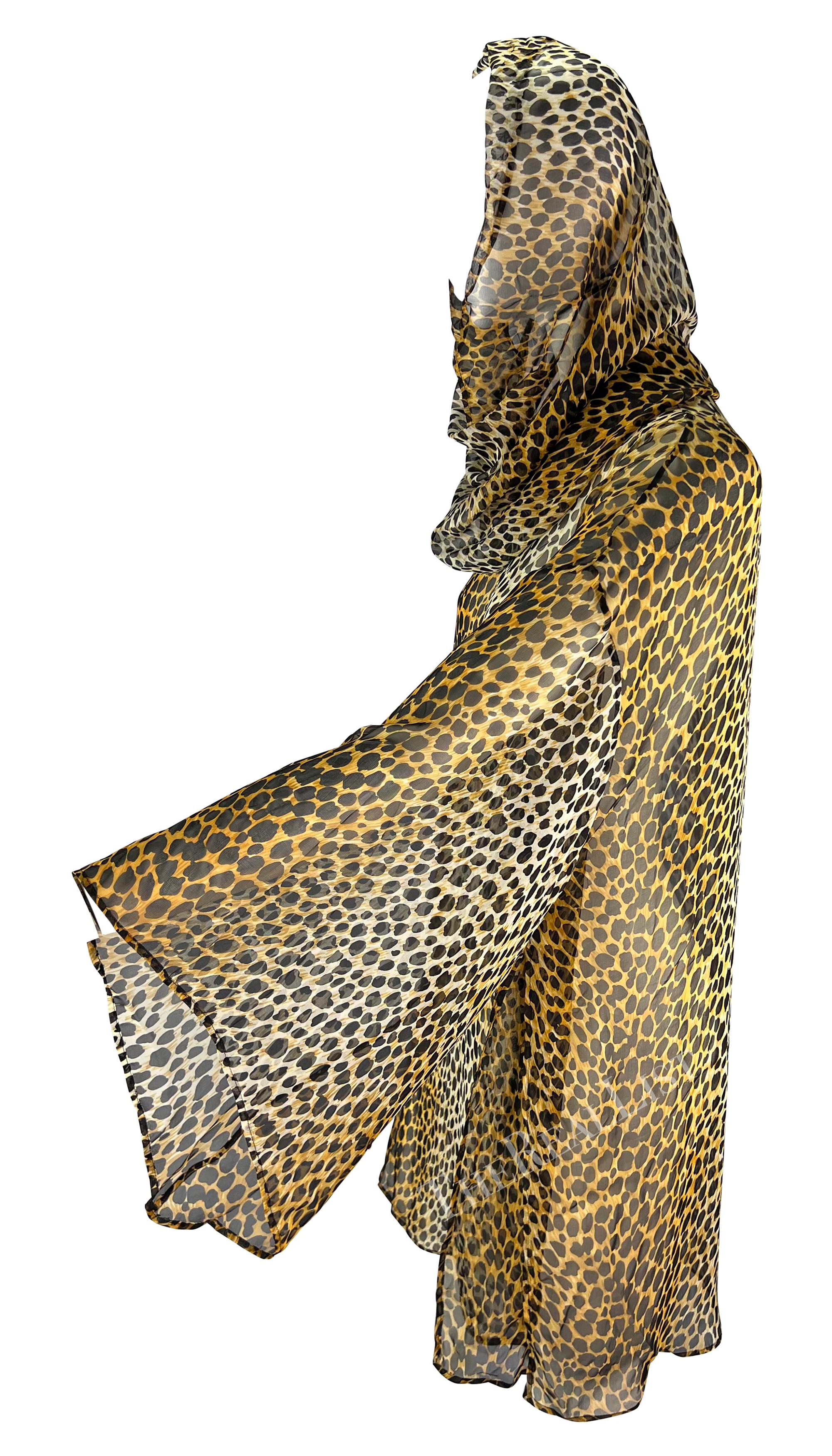 Women's or Men's S/S 1996 Dolce & Gabbana Runway Cheetah Print Sheer Silk Hooded Poncho Tunic