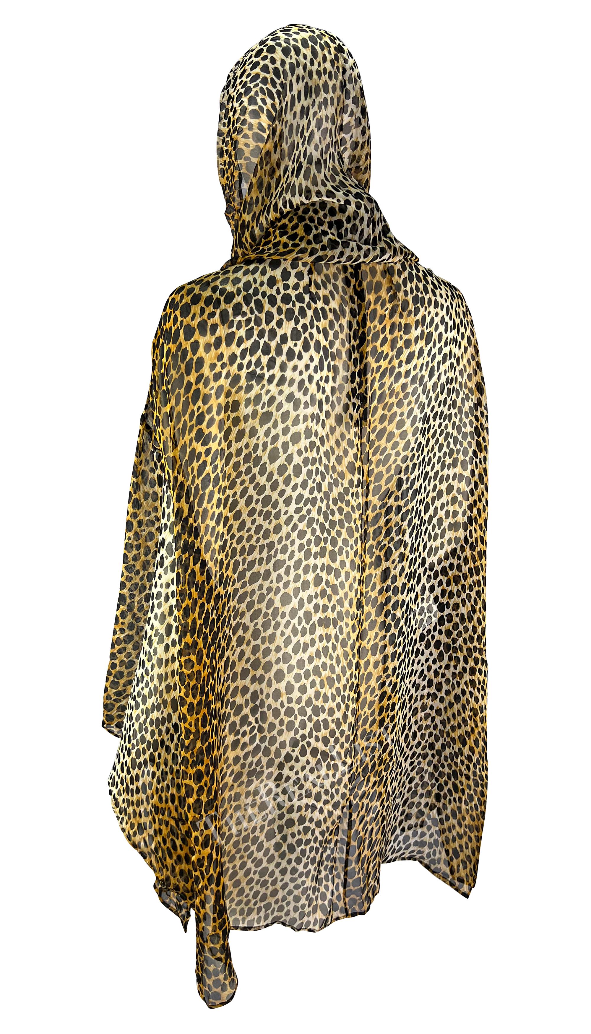 S/S 1996 Dolce & Gabbana Runway Cheetah Print Sheer Silk Hooded Poncho Tunic 2