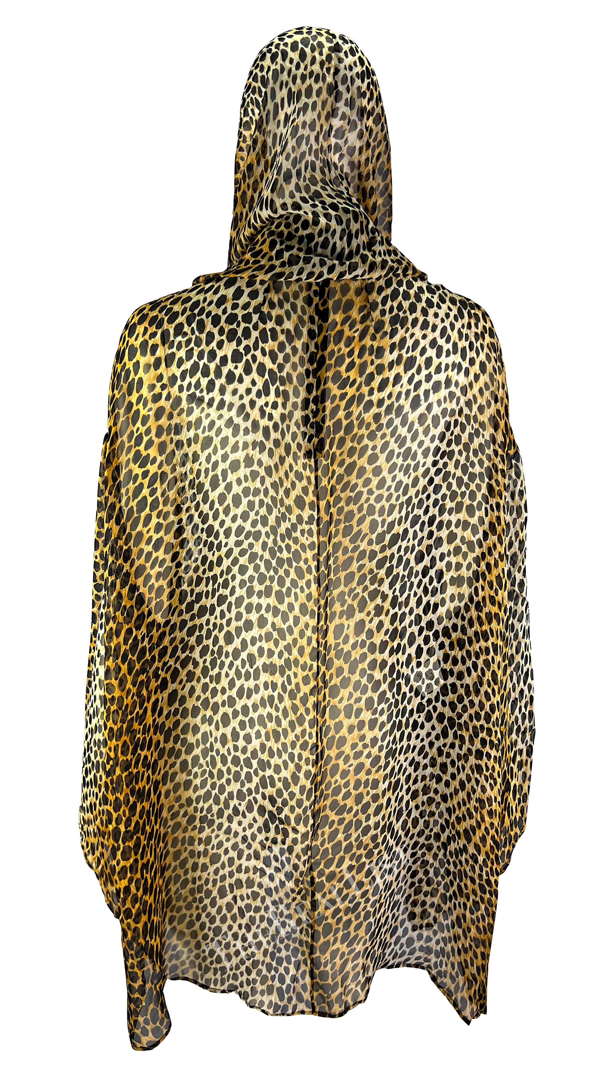S/S 1996 Dolce & Gabbana Runway Cheetah Print Sheer Silk Hooded Poncho Tunic 3