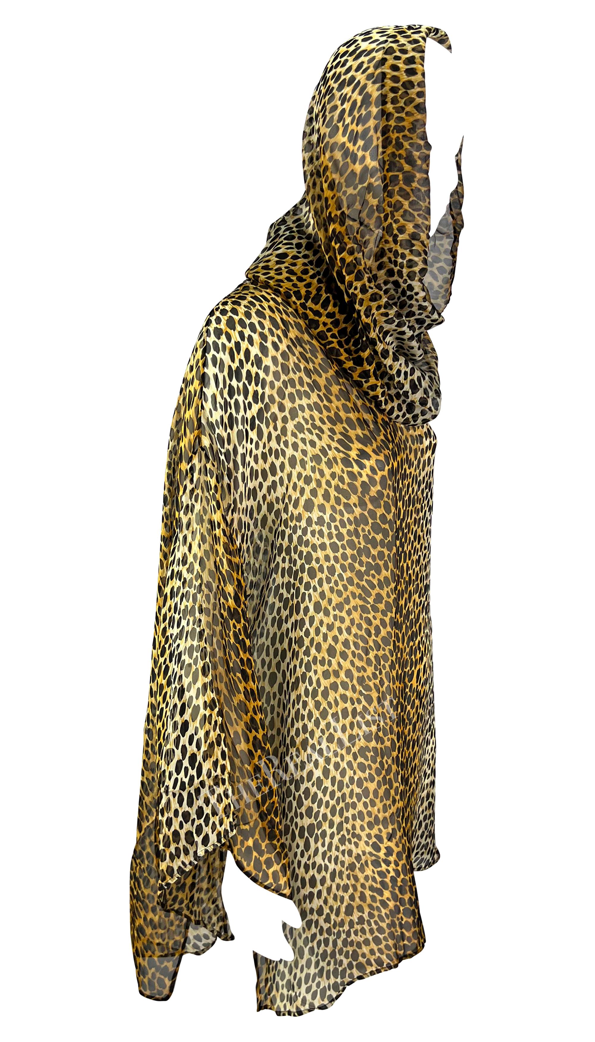 S/S 1996 Dolce & Gabbana Runway Cheetah Print Sheer Silk Hooded Poncho Tunic 5