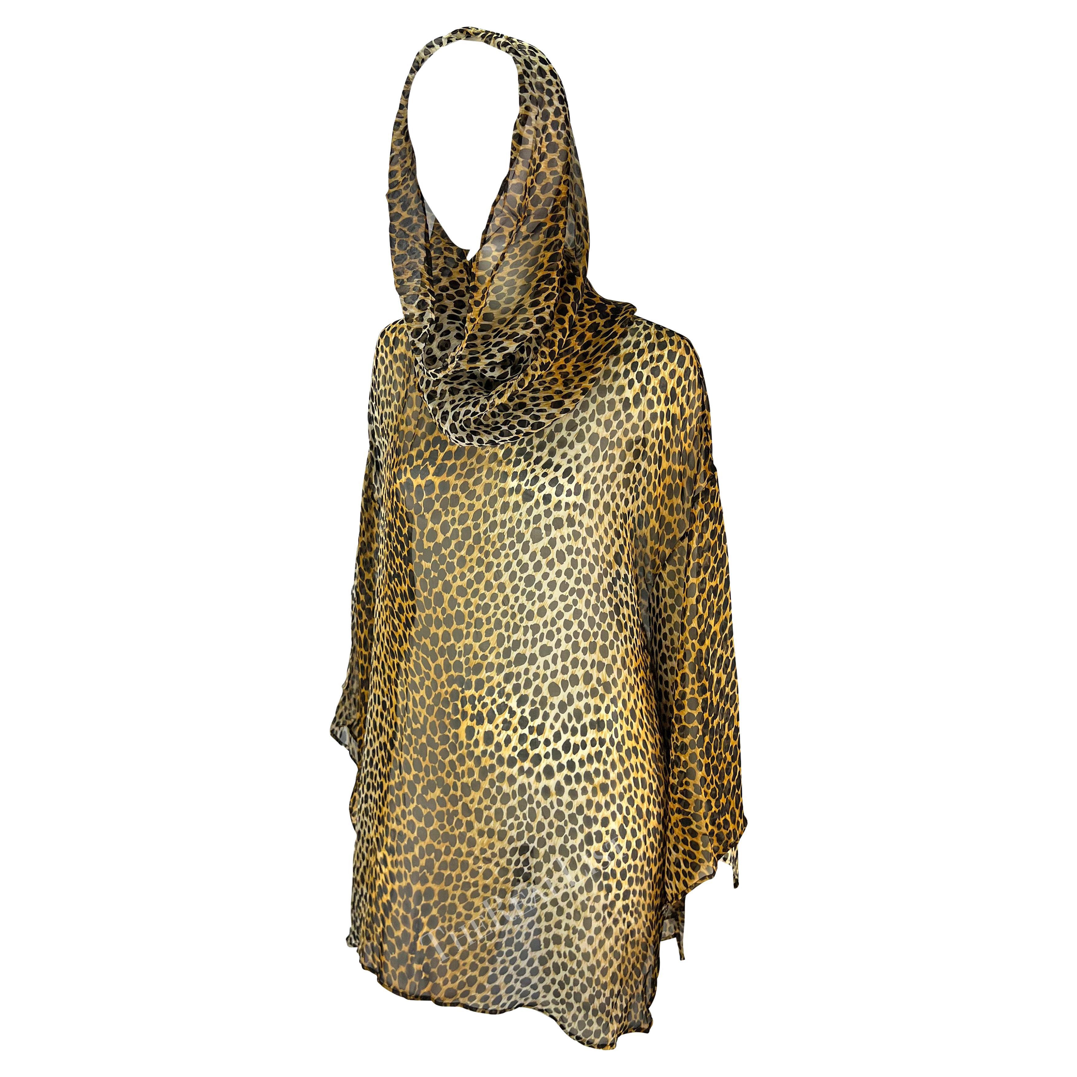 S/S 1996 Dolce & Gabbana Runway Cheetah Print Sheer Silk Hooded Poncho Tunic