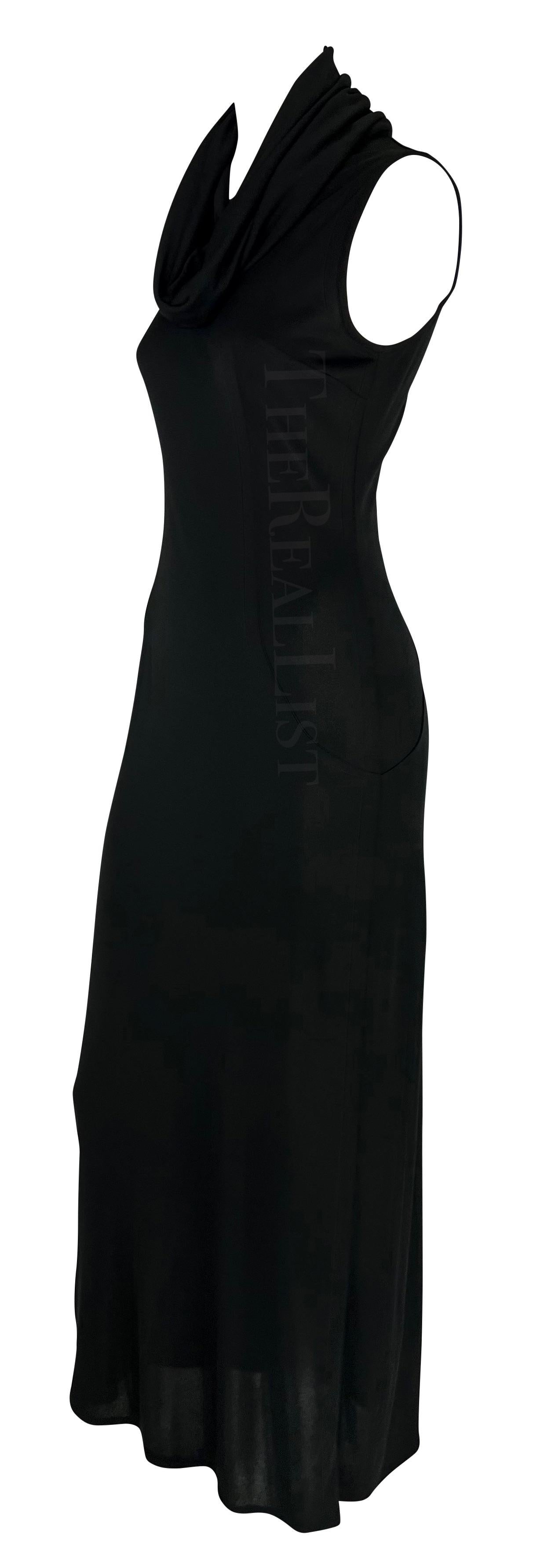 S/S 1996 Dolce & Gabbana Runway Hooded Stretch Black High Slit Dress For Sale 6