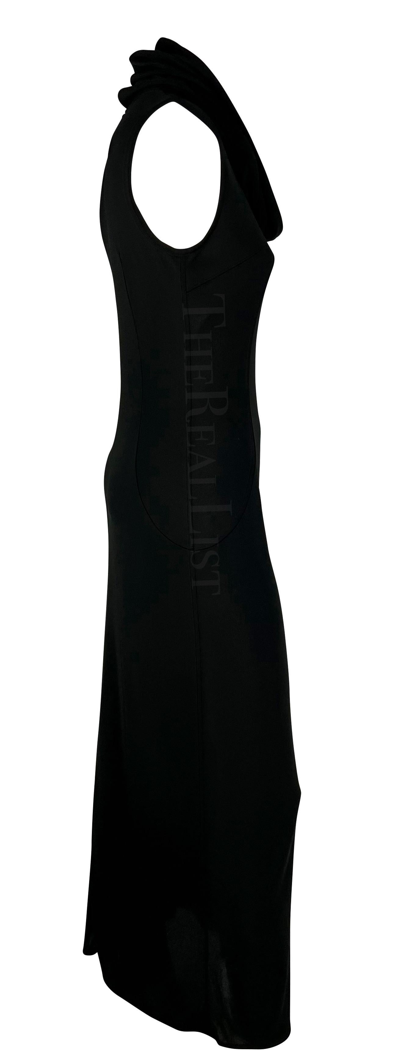 S/S 1996 Dolce & Gabbana Runway Hooded Stretch Black High Slit Dress For Sale 9
