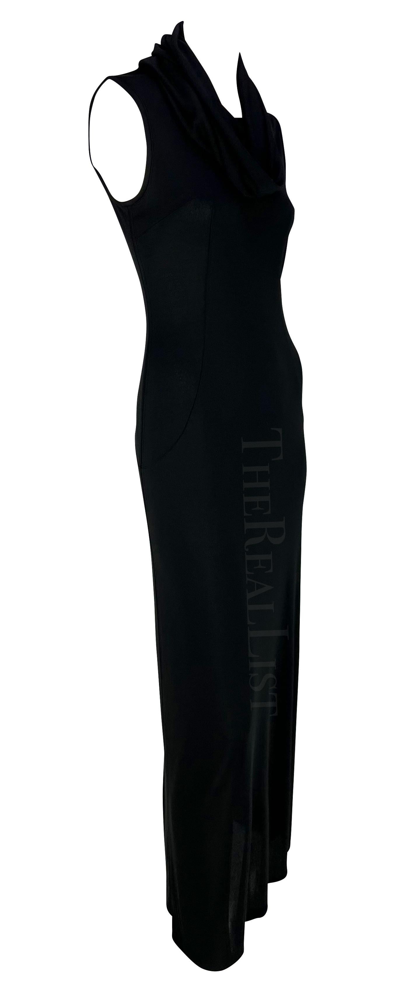 S/S 1996 Dolce & Gabbana Runway Hooded Stretch Black High Slit Dress For Sale 10