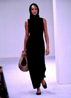 S/S 1996 Dolce & Gabbana Runway Hooded Stretch Black High Slit Dress