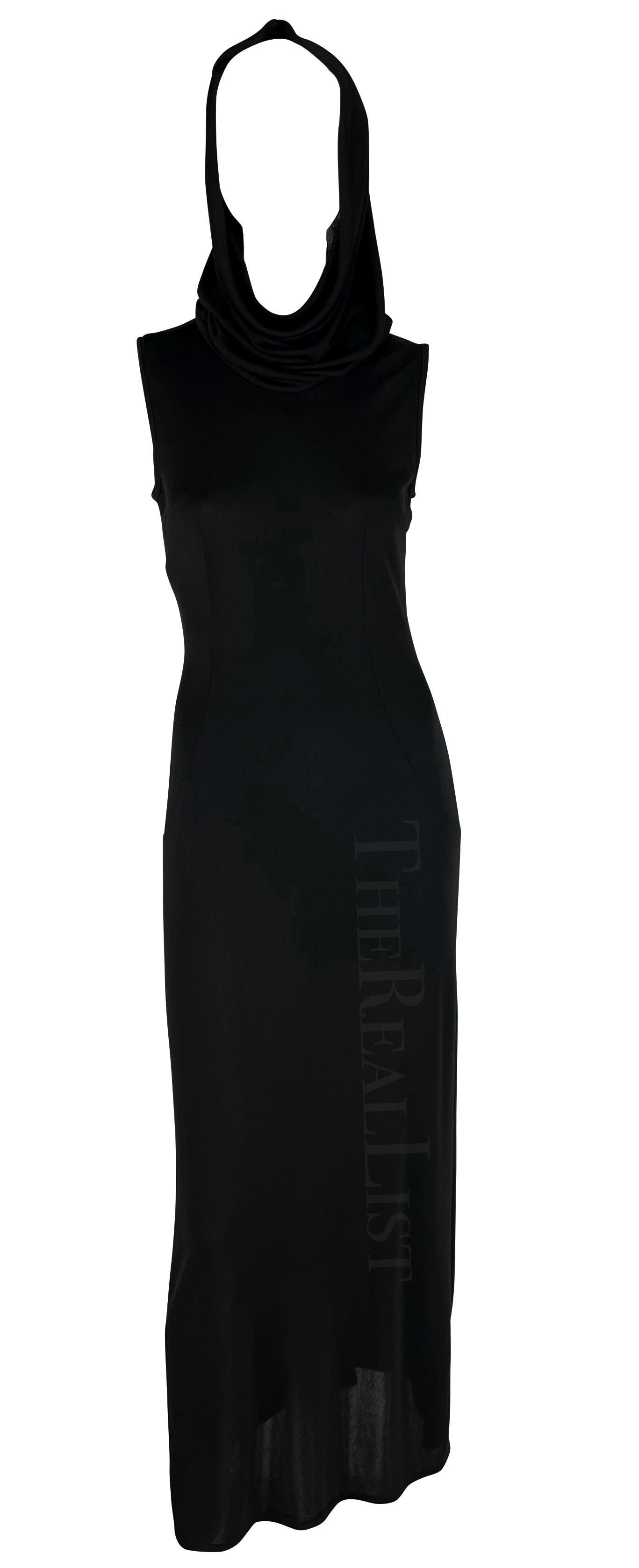 S/S 1996 Dolce & Gabbana Runway Hooded Stretch Black High Slit Dress In Excellent Condition For Sale In West Hollywood, CA