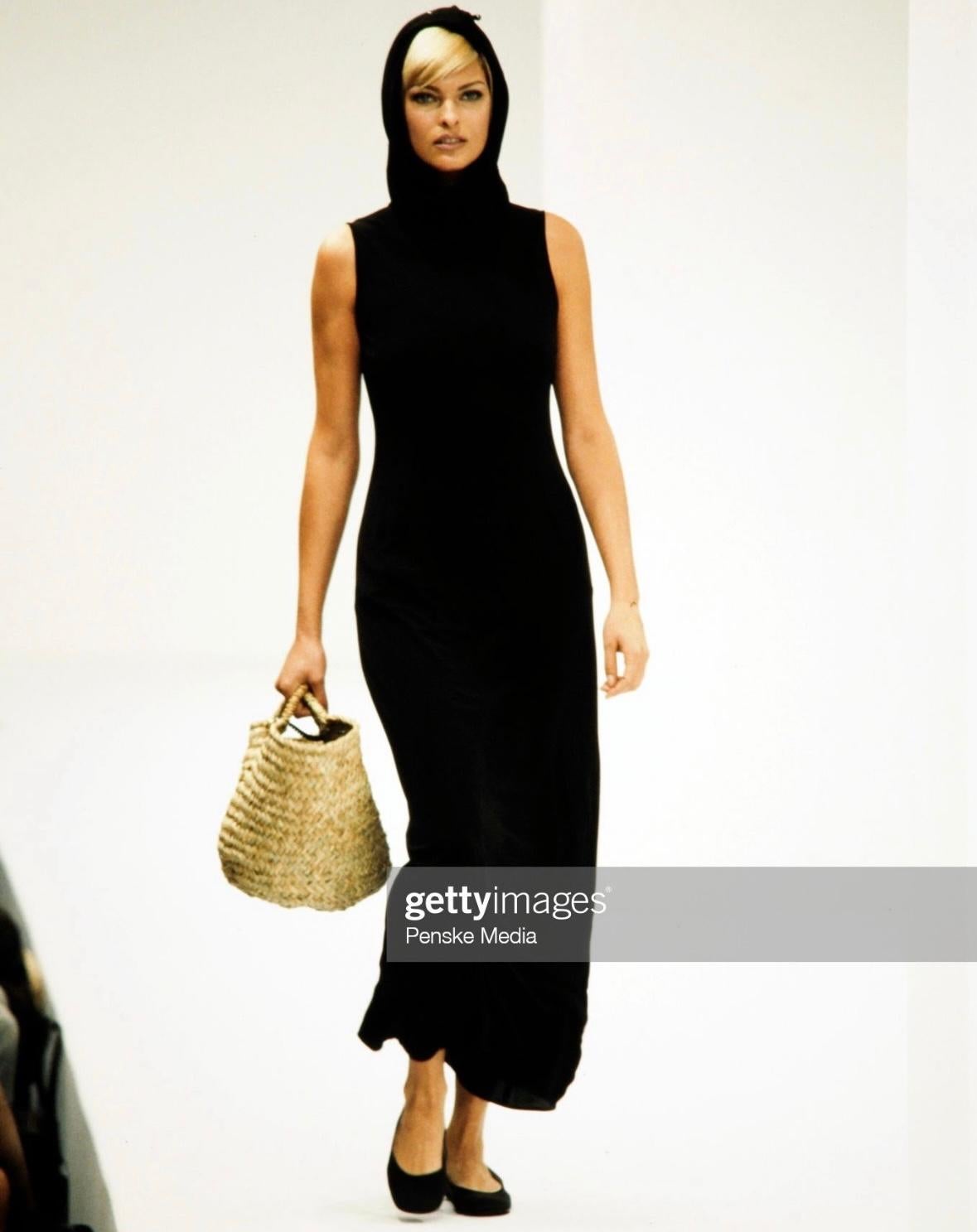 Women's S/S 1996 Dolce & Gabbana Runway Hooded Stretch Black High Slit Dress For Sale