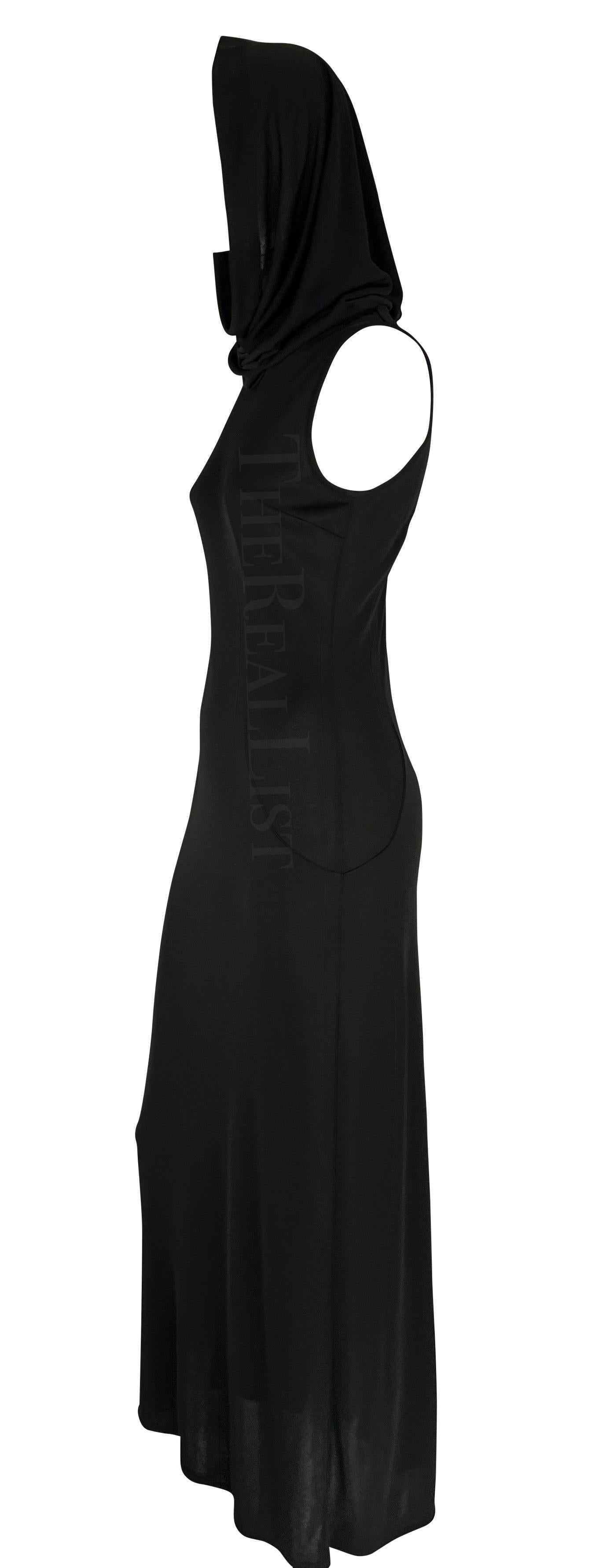S/S 1996 Dolce & Gabbana Runway Hooded Stretch Black High Slit Dress For Sale 1