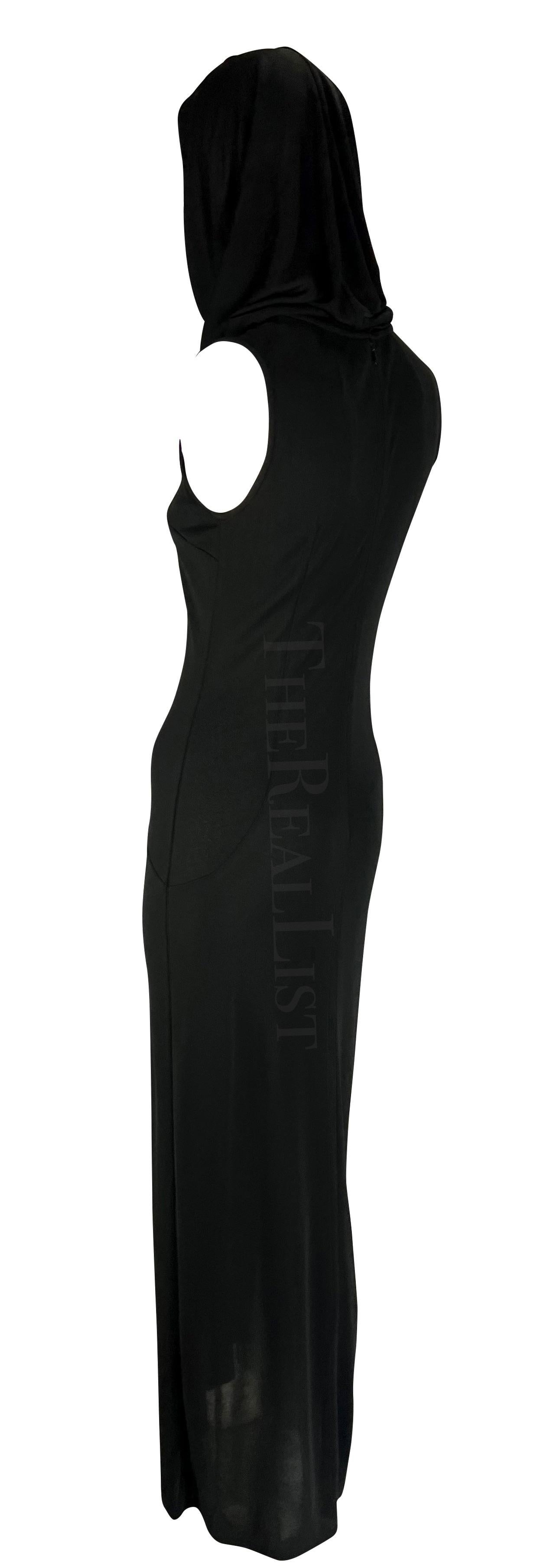 S/S 1996 Dolce & Gabbana Runway Hooded Stretch Black High Slit Dress For Sale 2