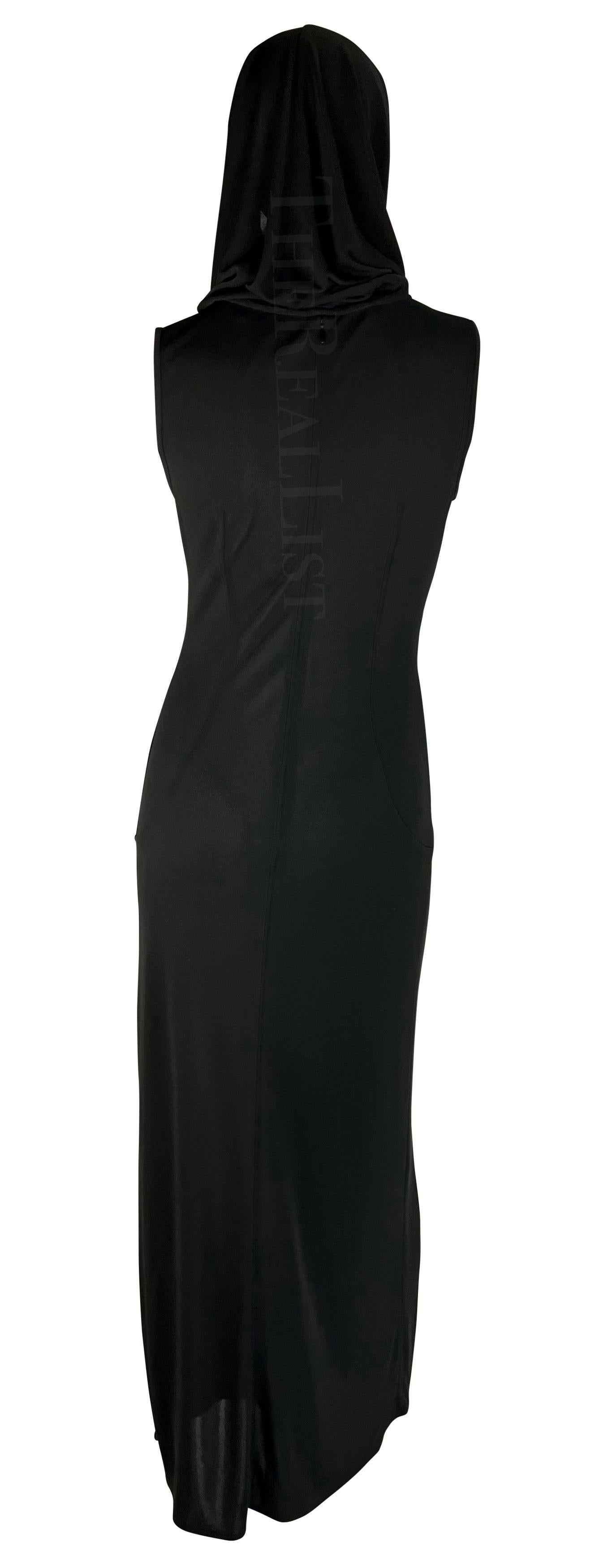 S/S 1996 Dolce & Gabbana Runway Hooded Stretch Black High Slit Dress For Sale 3
