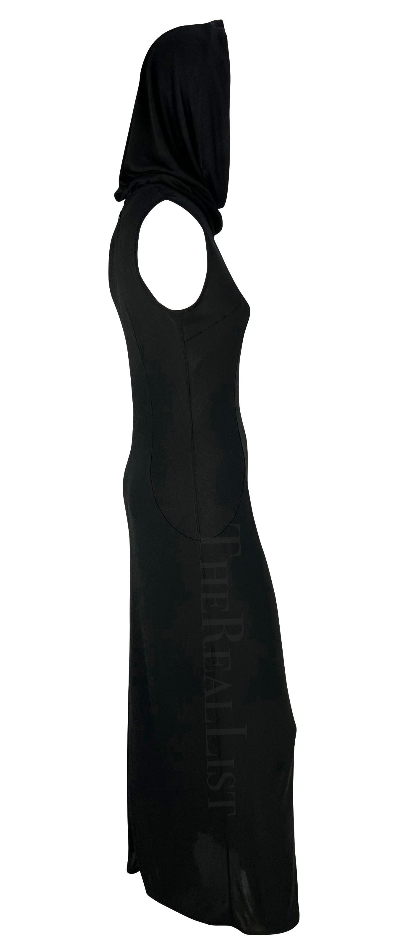 S/S 1996 Dolce & Gabbana Runway Hooded Stretch Black High Slit Dress For Sale 4