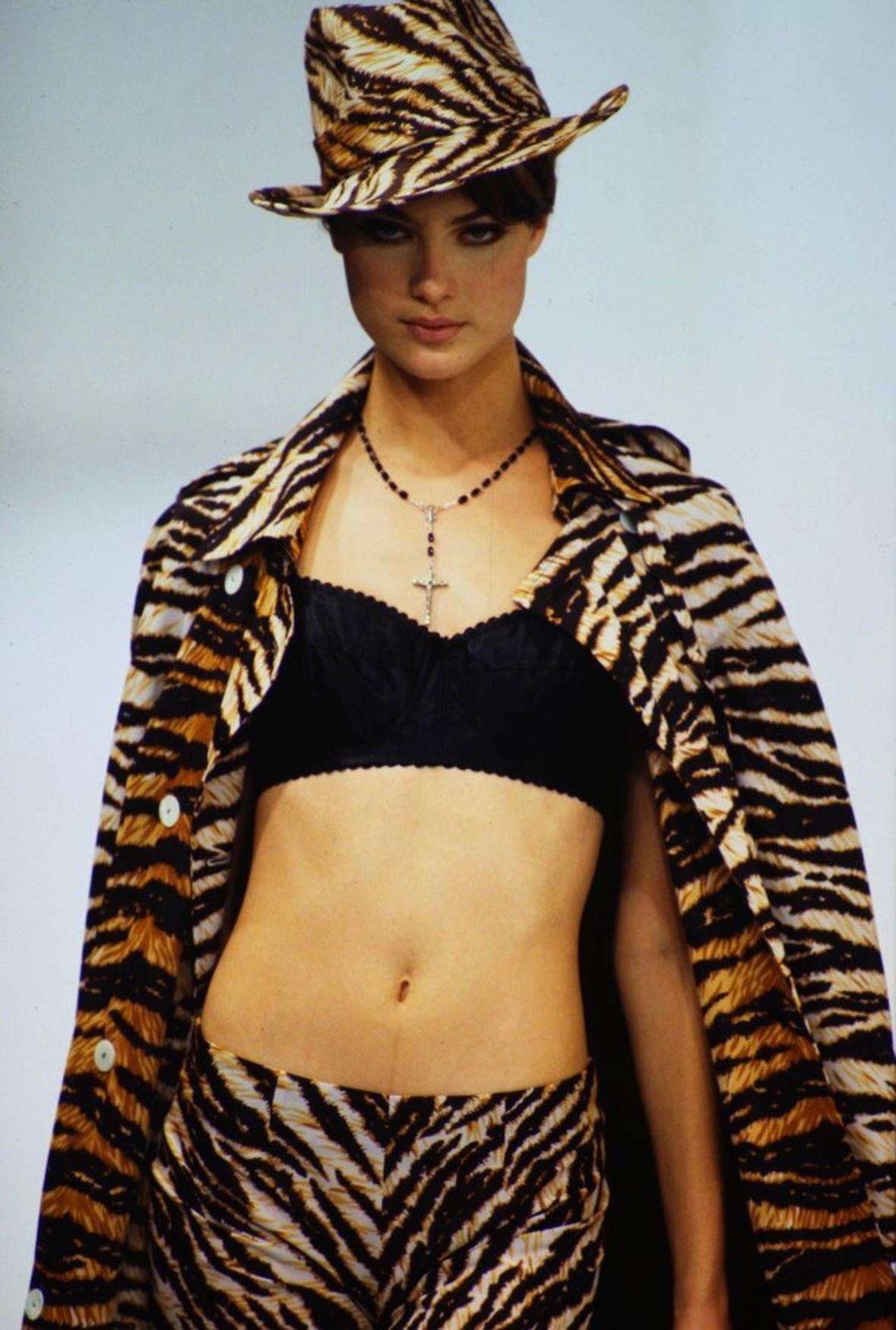 Brown S/S 1996 Dolce & Gabbana Runway Sheer Tiger Print Oversized Wide Leg Pants For Sale