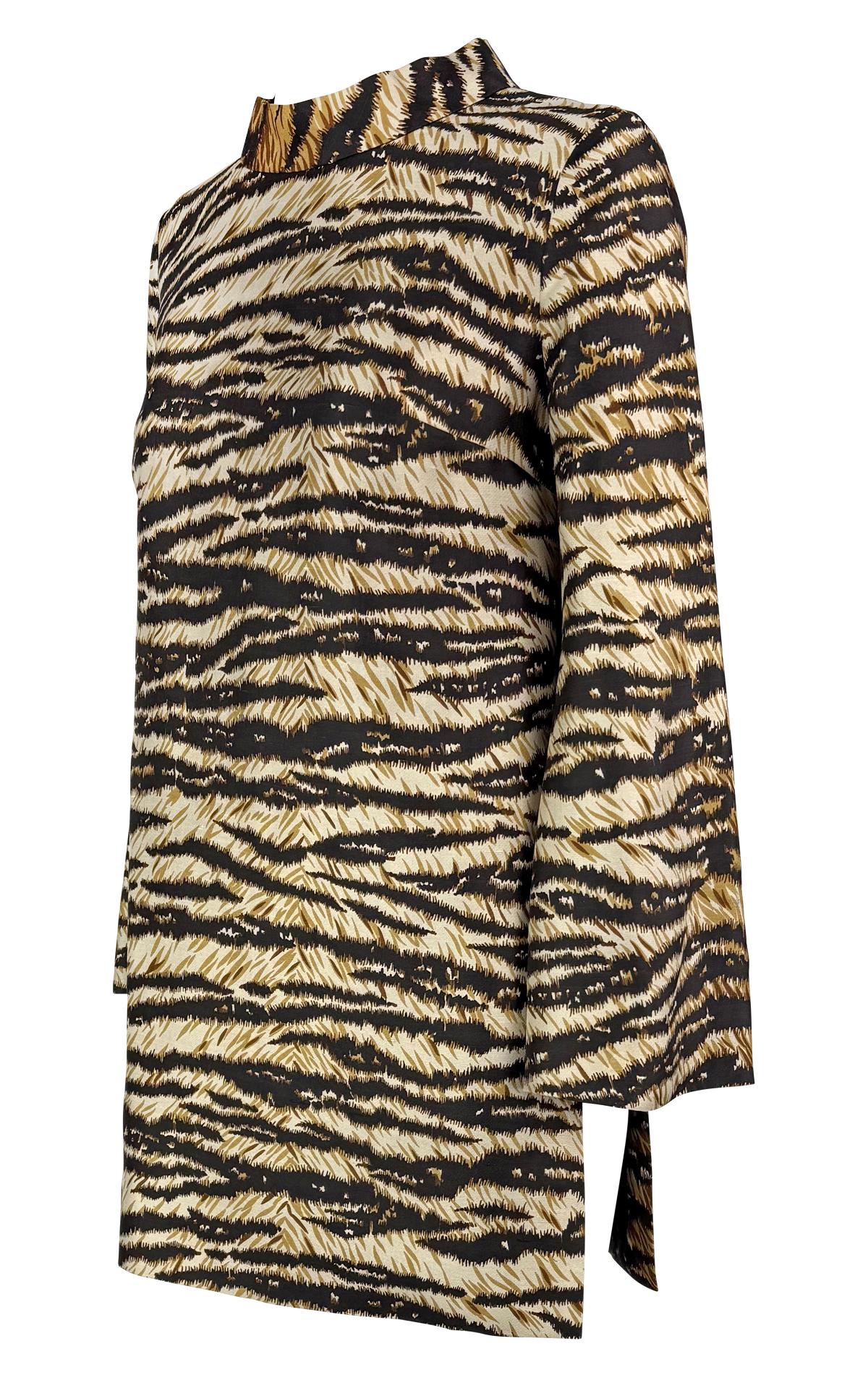 Women's S/S 1996 Dolce & Gabbana Runway Tiger Print Mock Neck Side Slit Tunic Top For Sale