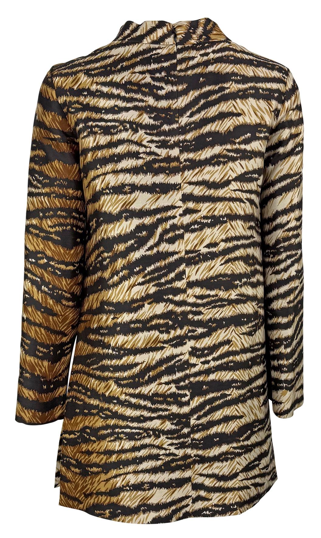 S/S 1996 Dolce & Gabbana Runway Tiger Print Mock Neck Side Slit Tunic Top For Sale 2