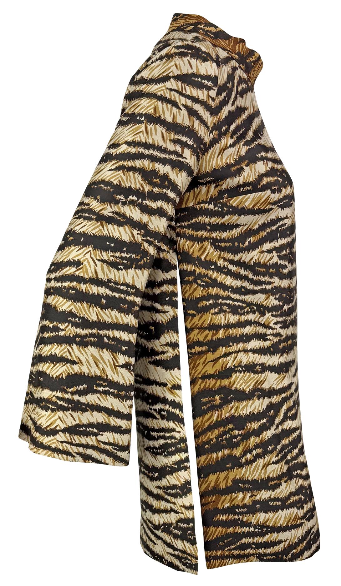 S/S 1996 Dolce & Gabbana Runway Tiger Print Mock Neck Side Slit Tunic Top For Sale 3