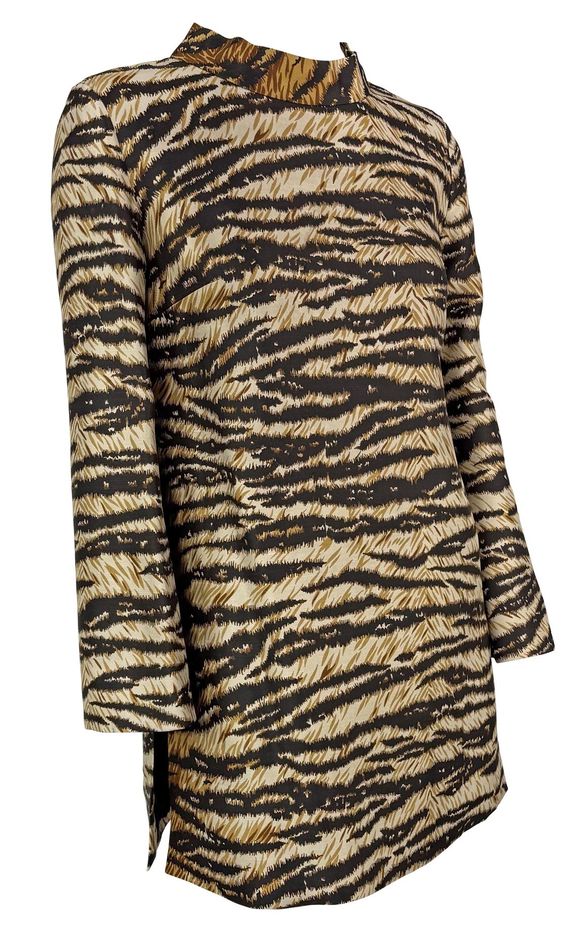 S/S 1996 Dolce & Gabbana Runway Tiger Print Mock Neck Side Slit Tunic Top For Sale 4