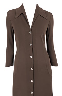 S/S 1996 Dolce & Gabbana Sheer Brown Button-Up Duster Maxi Dress