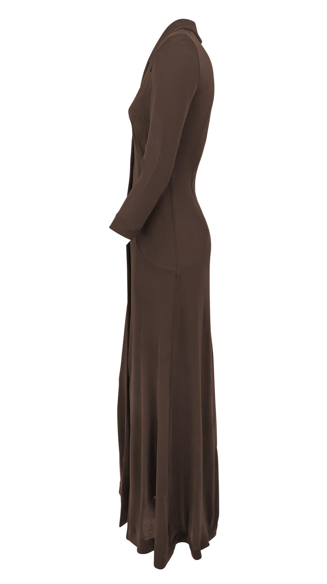 S/S 1996 Dolce & Gabbana Vestido plumífero marrón con botones transparentes en Excelente estado para la venta en West Hollywood, CA