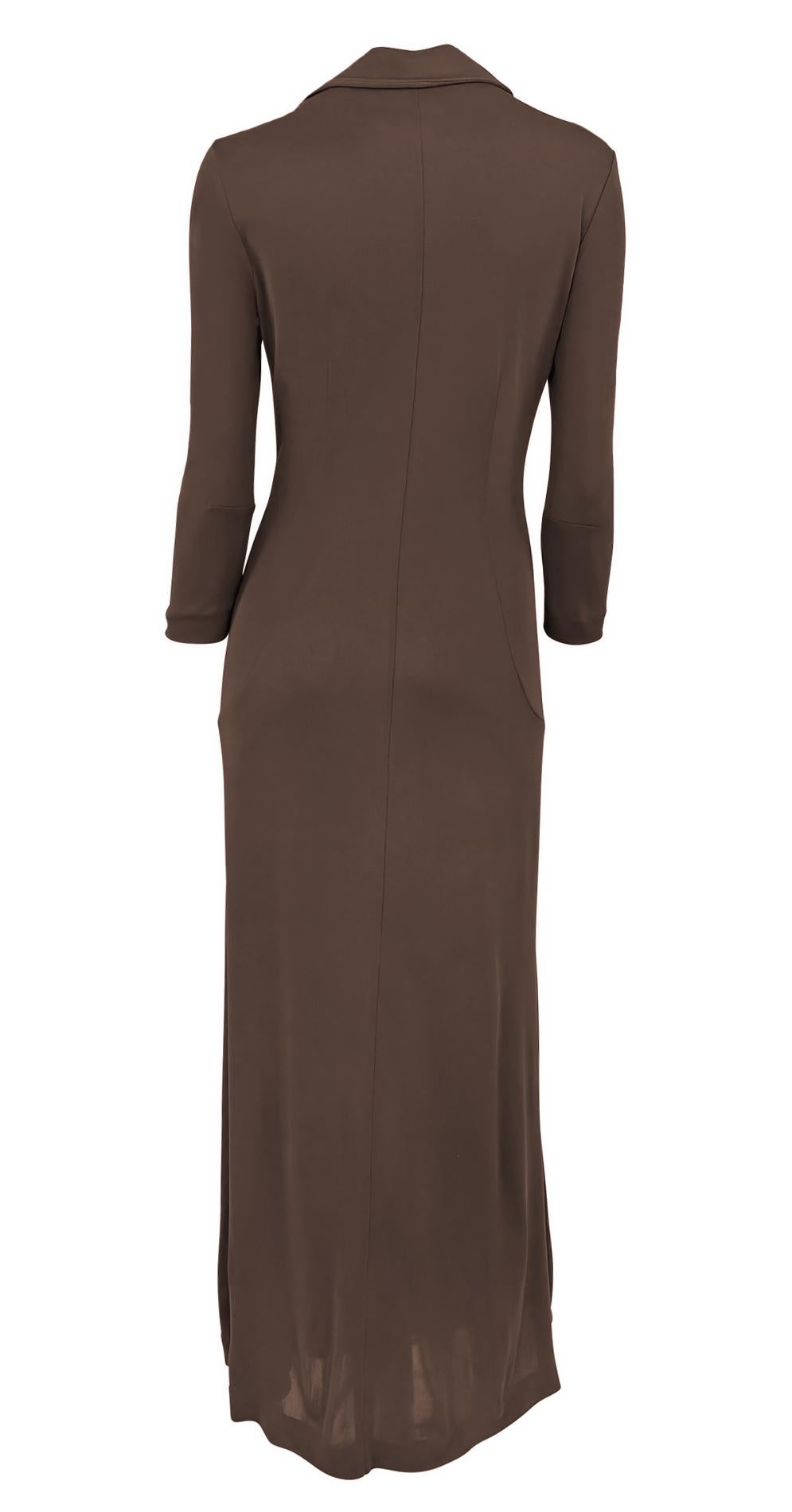 De las mujeres S/S 1996 Dolce & Gabbana Vestido plumífero marrón con botones transparentes en venta