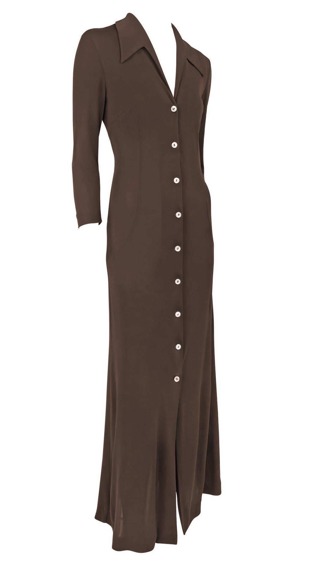 S/S 1996 Dolce & Gabbana Vestido plumífero marrón con botones transparentes en venta 2