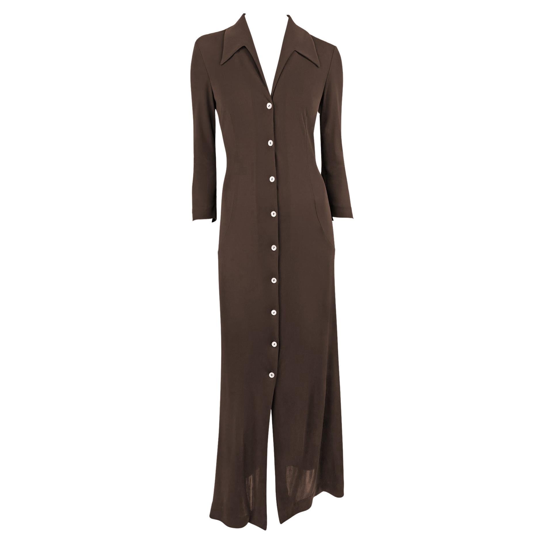S/S 1996 Dolce & Gabbana Vestido plumífero marrón con botones transparentes en venta