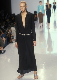 S/S 1996 Donna Karan Black Bodycon Plunging Bodysuit Maxi Dress