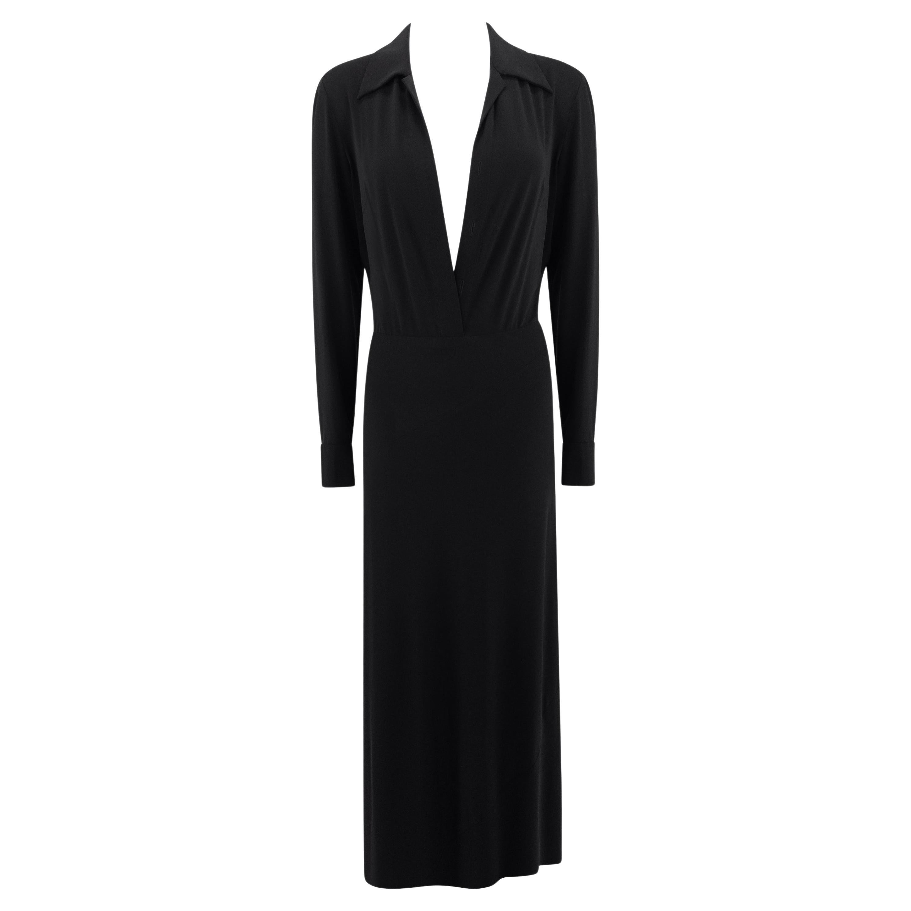 S/S 1996 Donna Karan Black Bodycon Plunging Bodysuit Maxi Dress en vente