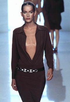 S/S 1996 Donna Karan Runway Light Brown Plunging Bodycon Dress