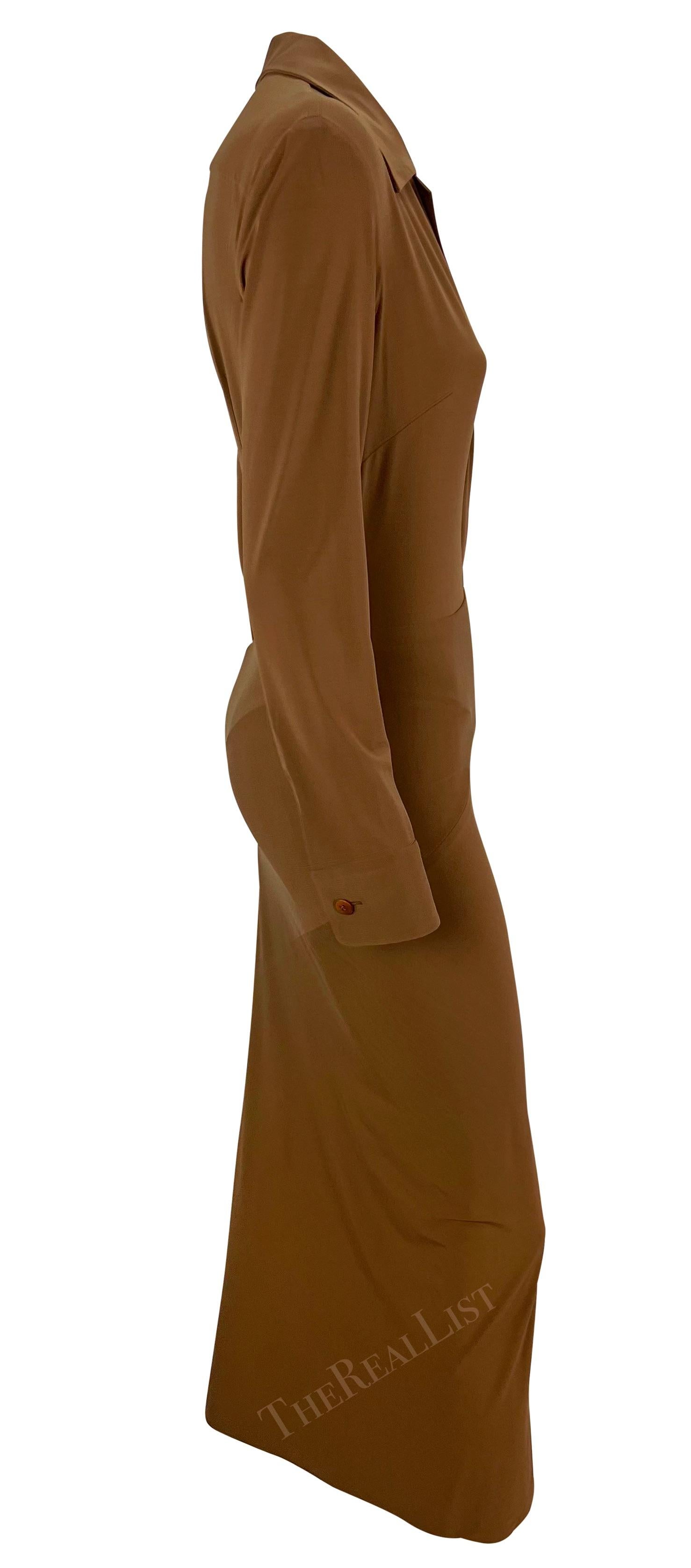 S/S 1996 Donna Karan Runway Light Brown Plunging Bodycon Dress For Sale 4