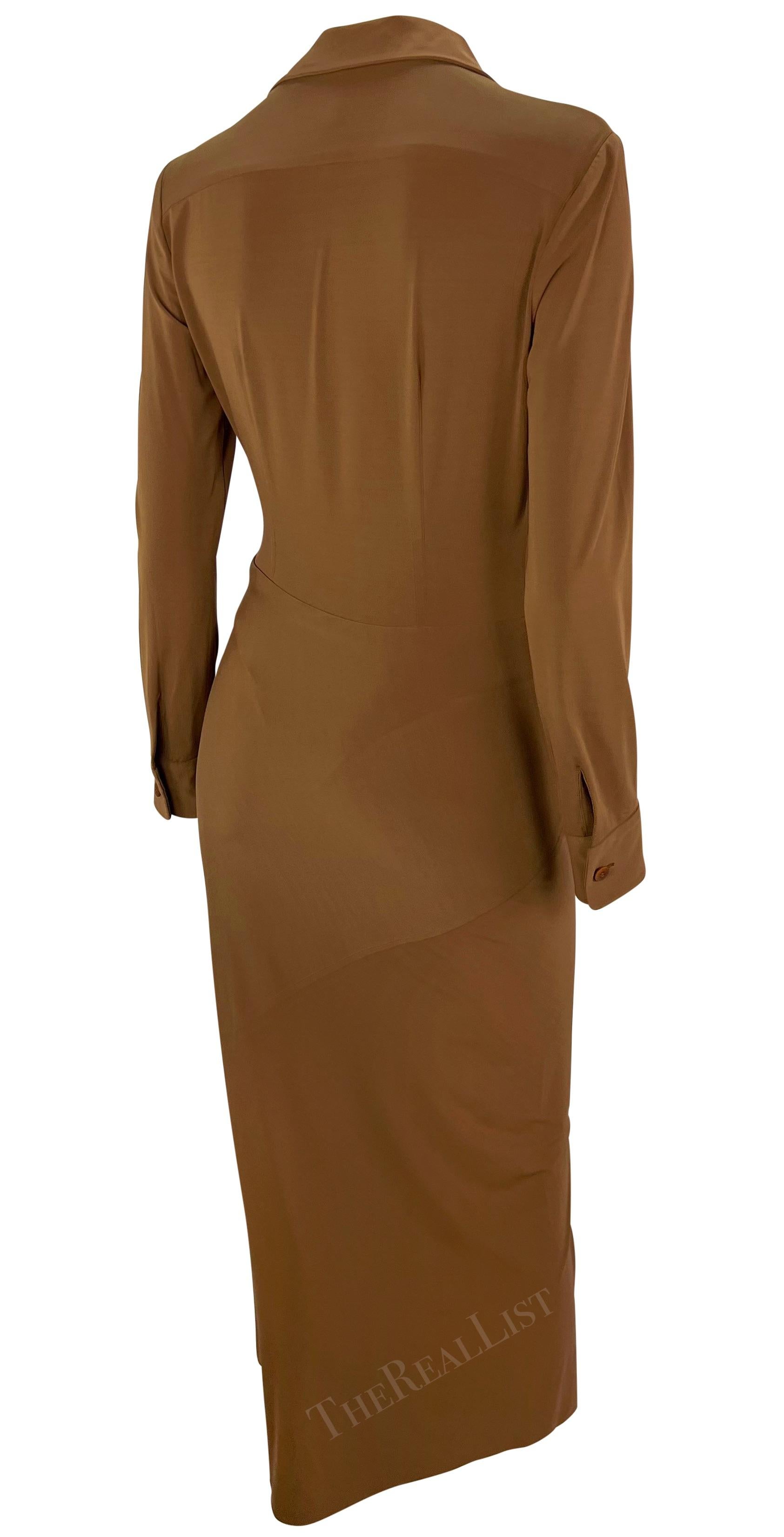 S/S 1996 Donna Karan Runway Light Brown Plunging Bodycon Dress For Sale 5
