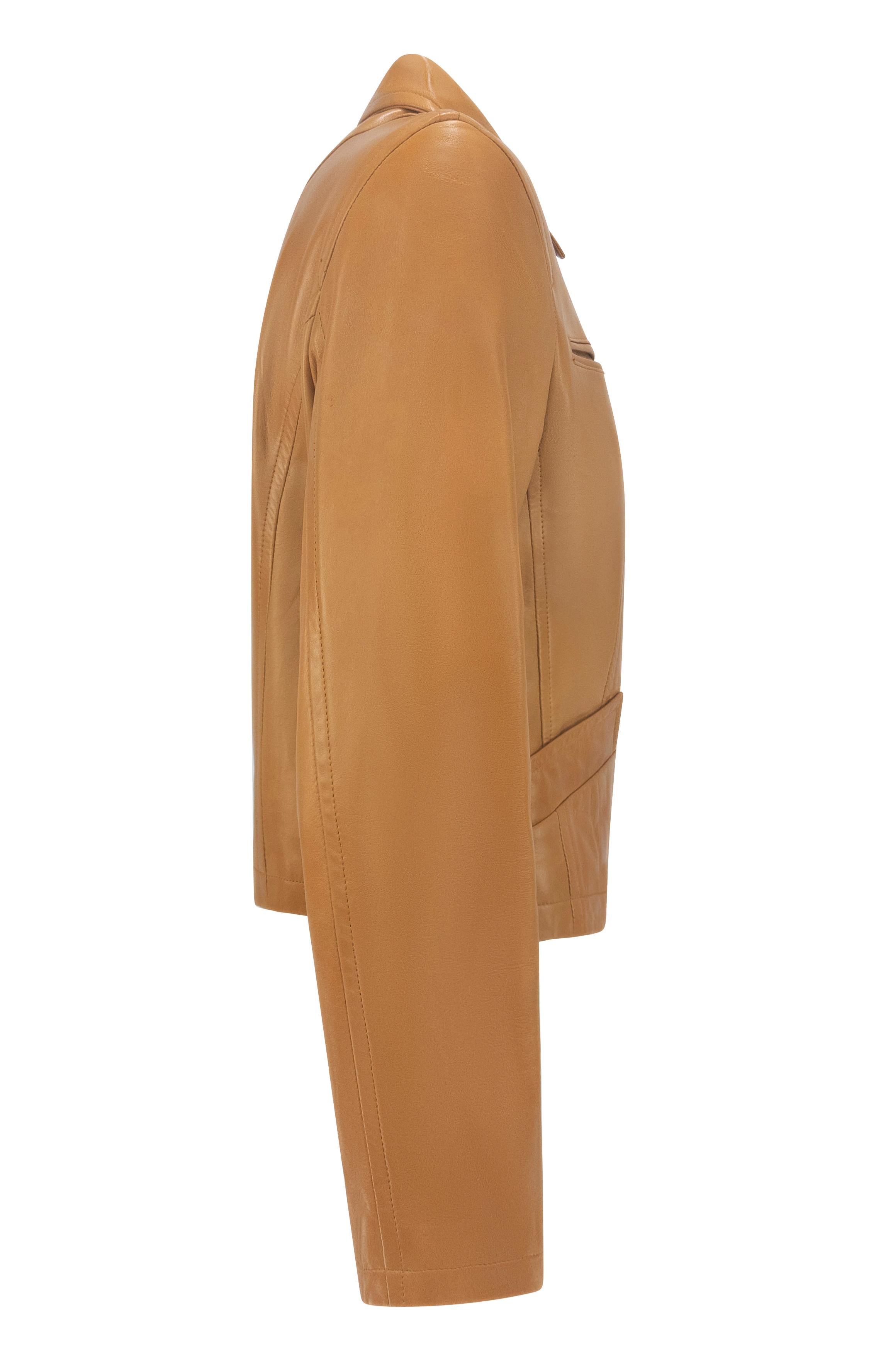 S/S 1996 Donna Karan Runway Tan Lambskin Zip Leather Jacket For Sale 1
