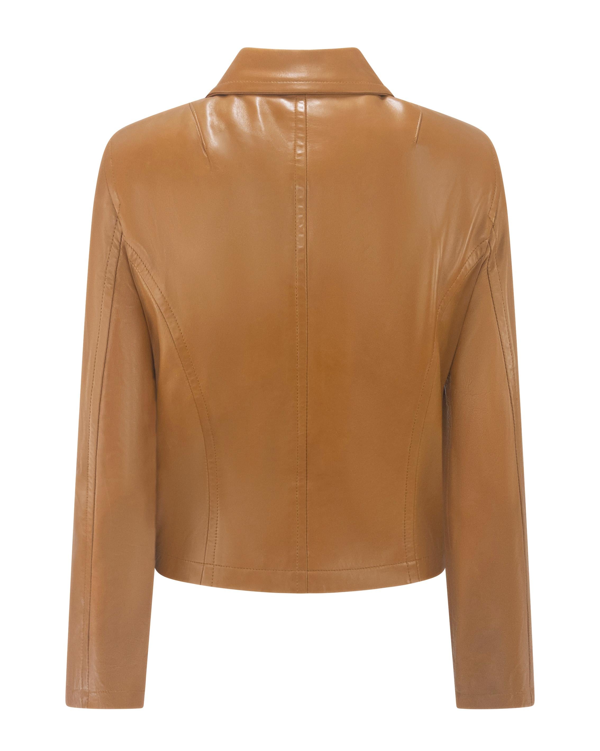 S/S 1996 Donna Karan Runway Tan Lambskin Zip Leather Jacket For Sale 3