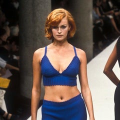 S/S 1996 Fendi by Karl Lagerfeld Runway Navy Blue Knit Bralette Crop Top